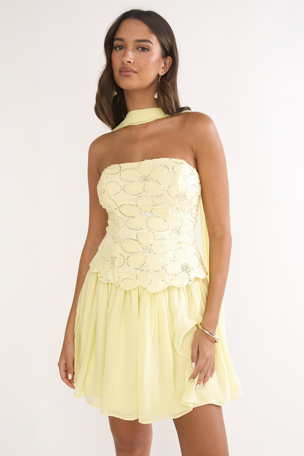 Sunset Serenade Elasticated Waist Mini Skirt Yellow by Selfie Leslie