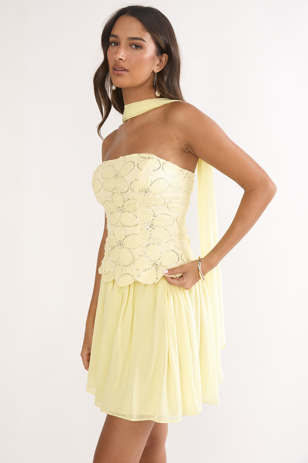Sunset Serenade Elasticated Waist Mini Skirt Yellow by Selfie Leslie