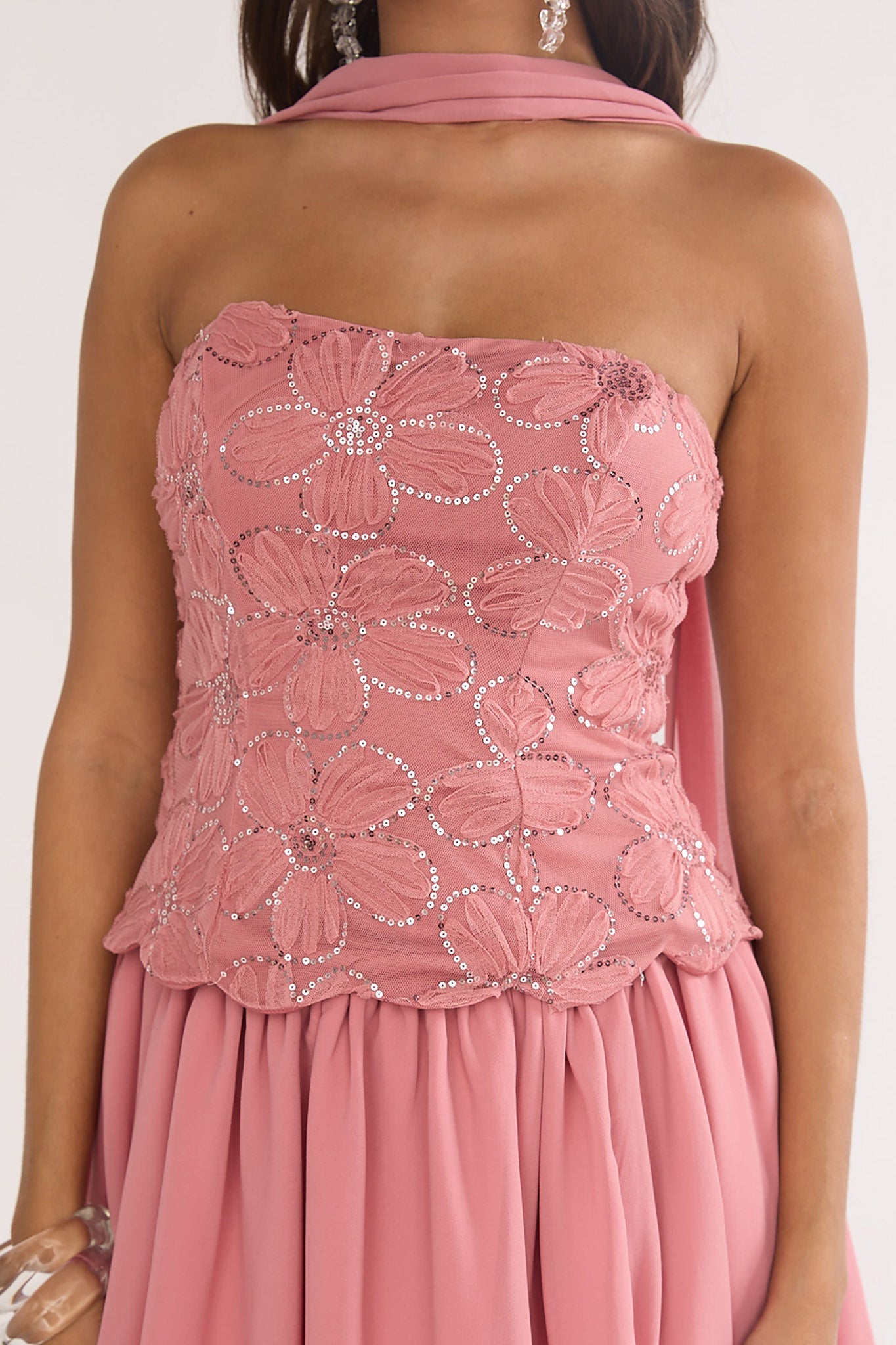 Sunset Serenade Embellished Strapless Top Rose– Selfie Leslie