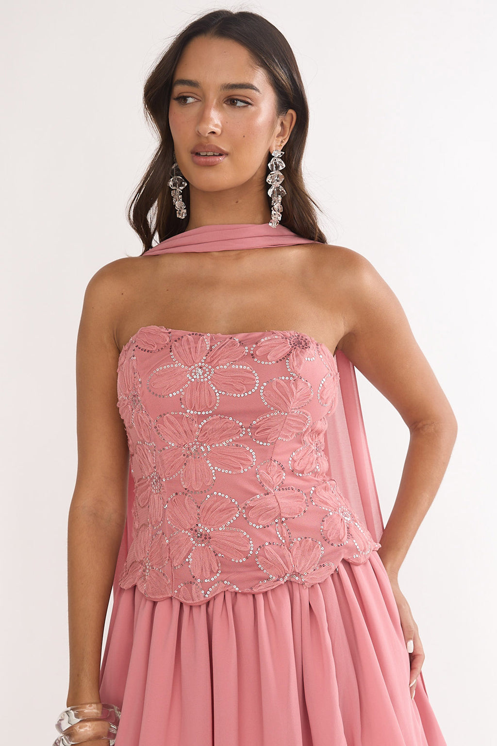 Sunset Serenade Embellished Strapless Top Rose by Selfie Leslie