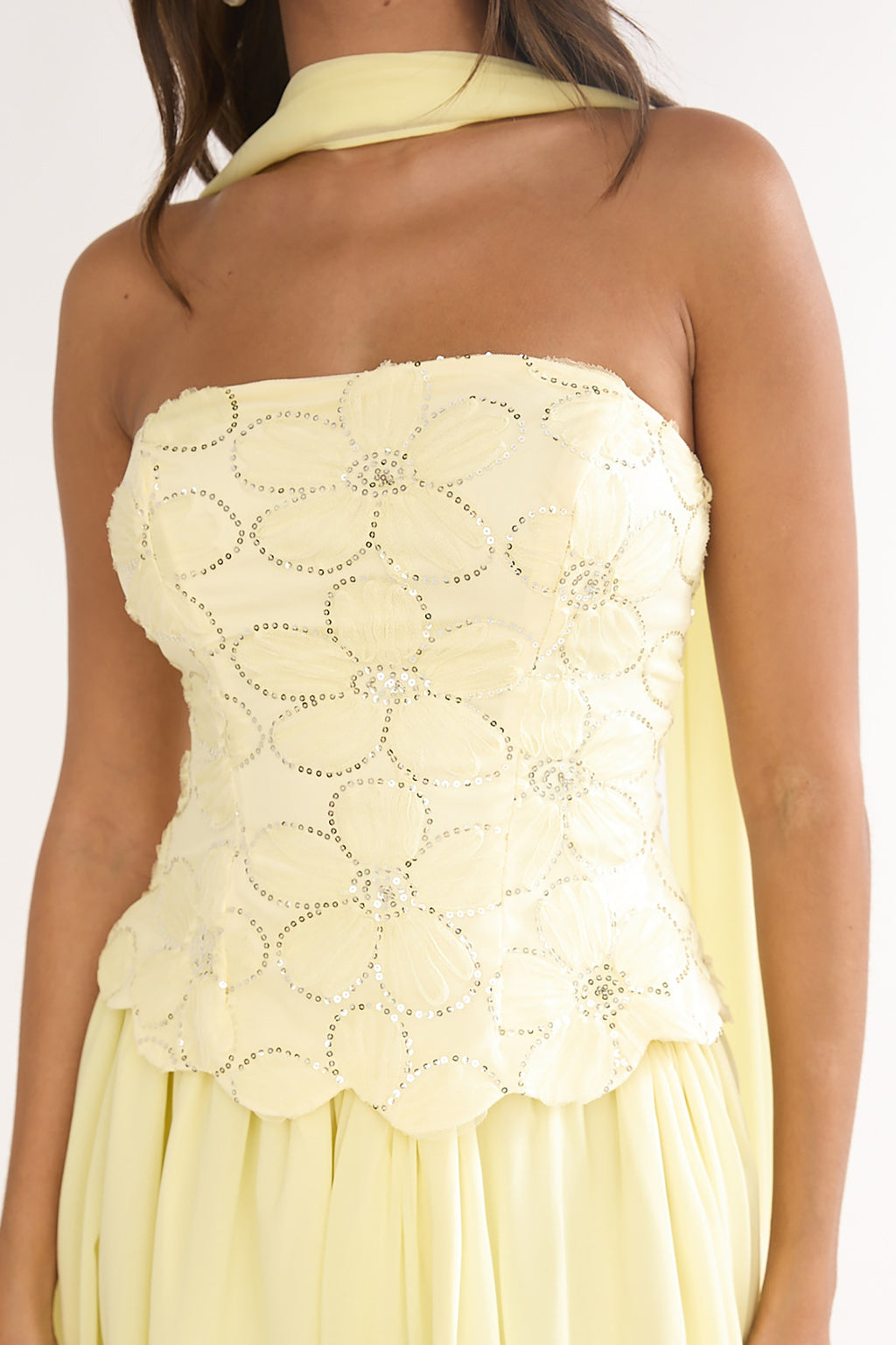Sunset Serenade Embellished Strapless Top Yellow by Selfie Leslie