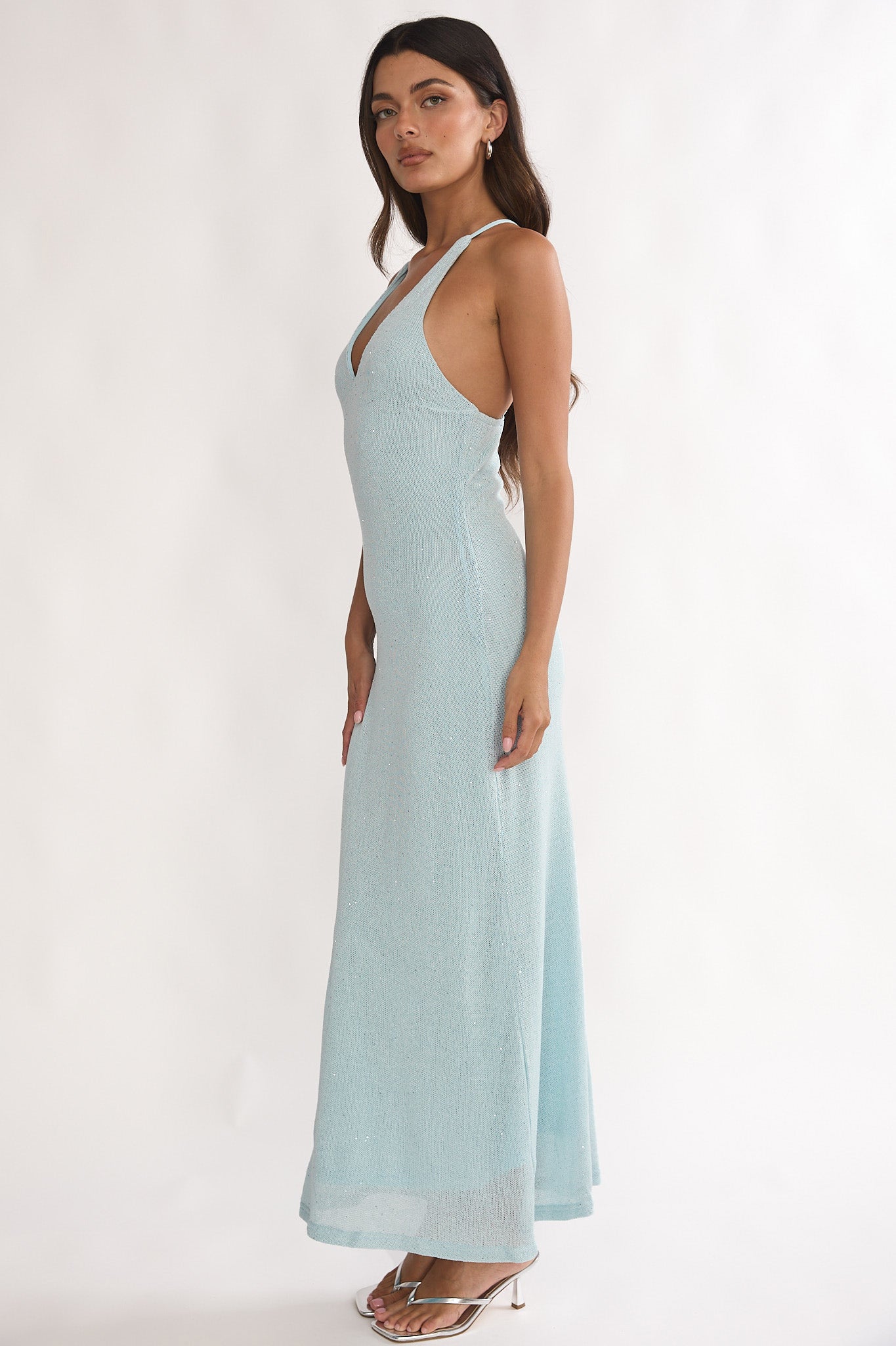 Introductions Knit Sequin Maxi Dress Blue