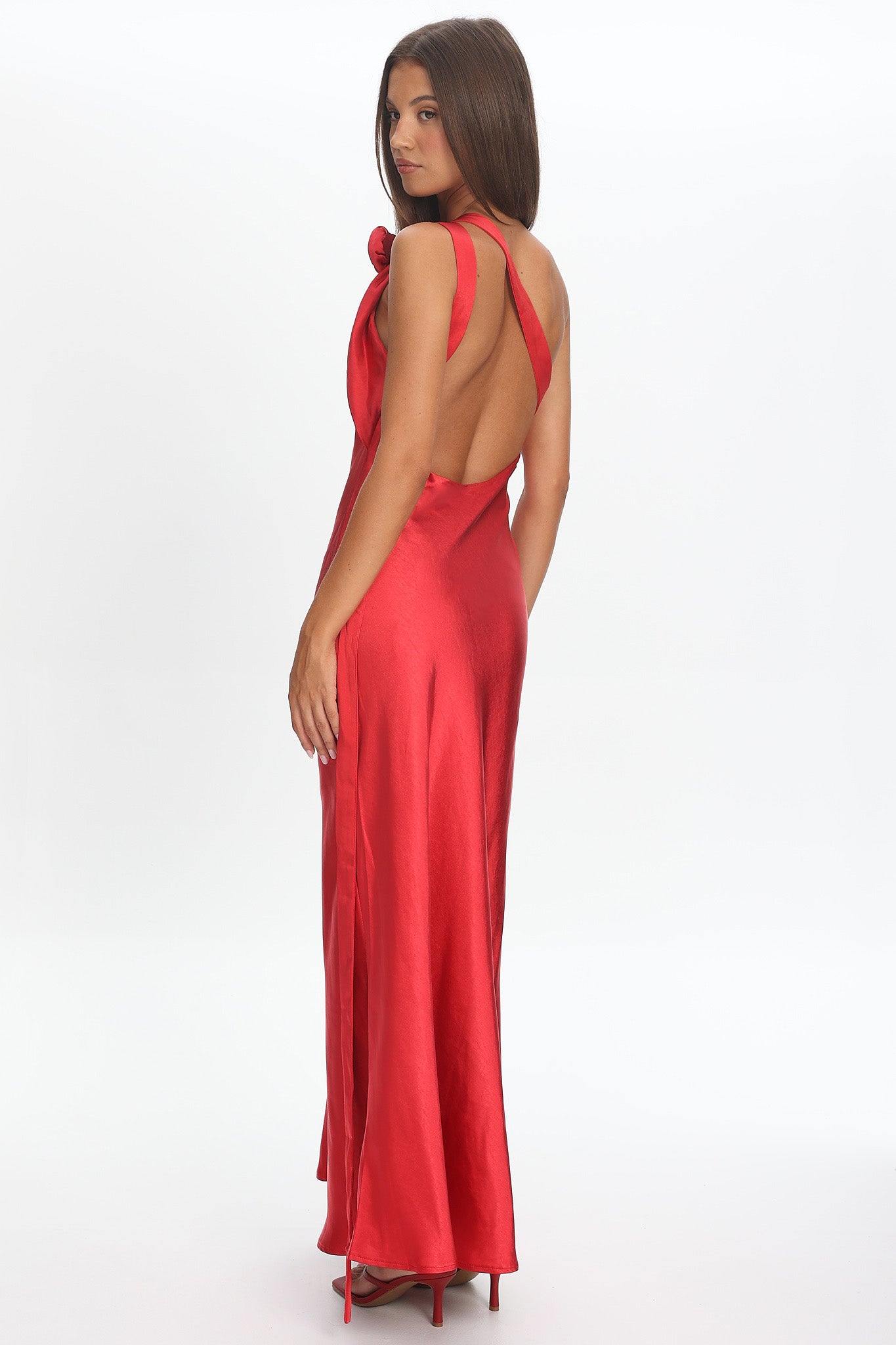 Star Fall One-Shoulder Rosette Maxi Dress Red - XL Star Fall One-Shoulder Rosette Maxi Dress Red - XL
