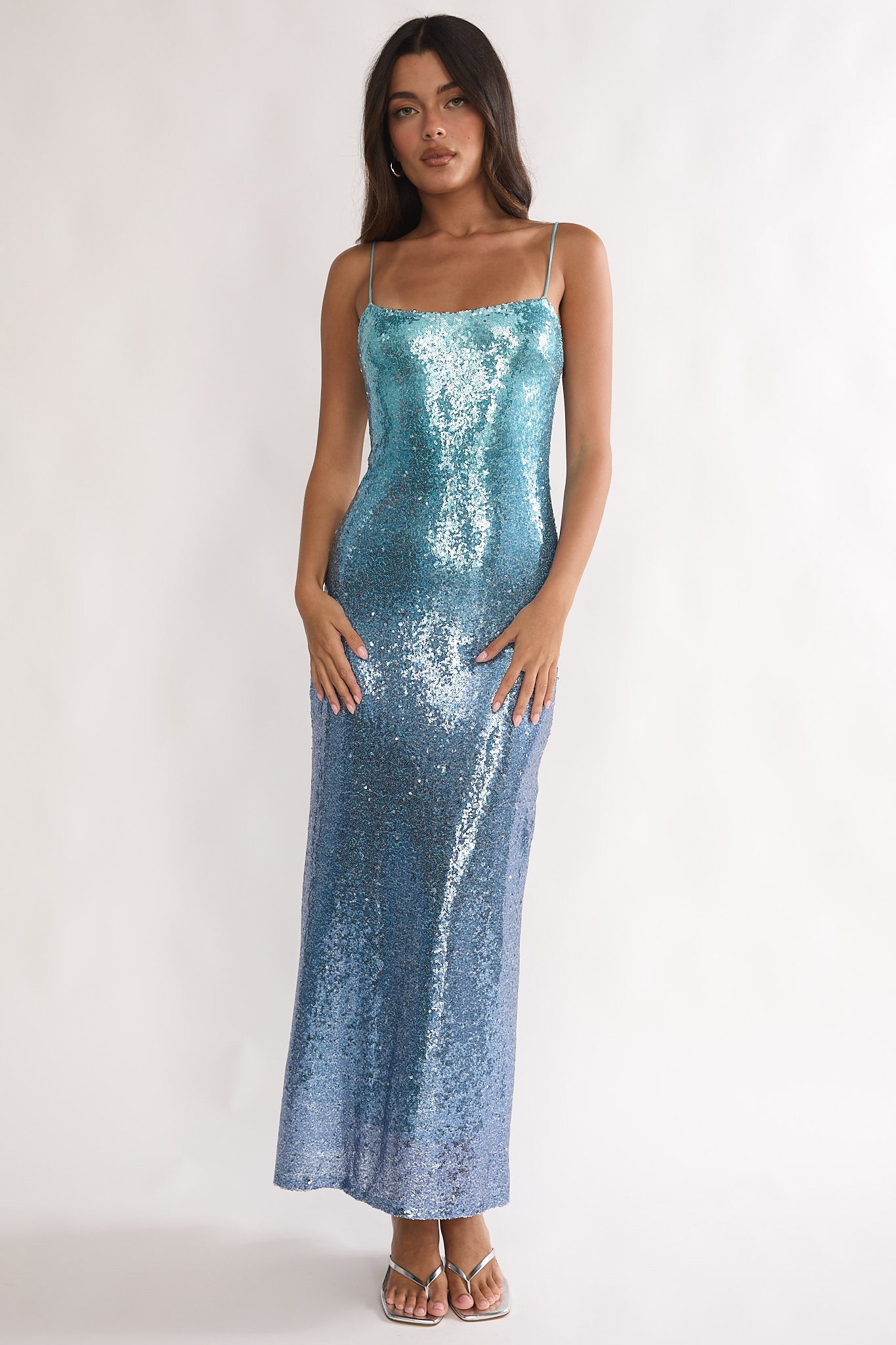 Astara Sequin Maxi Dress Gradient Blue
