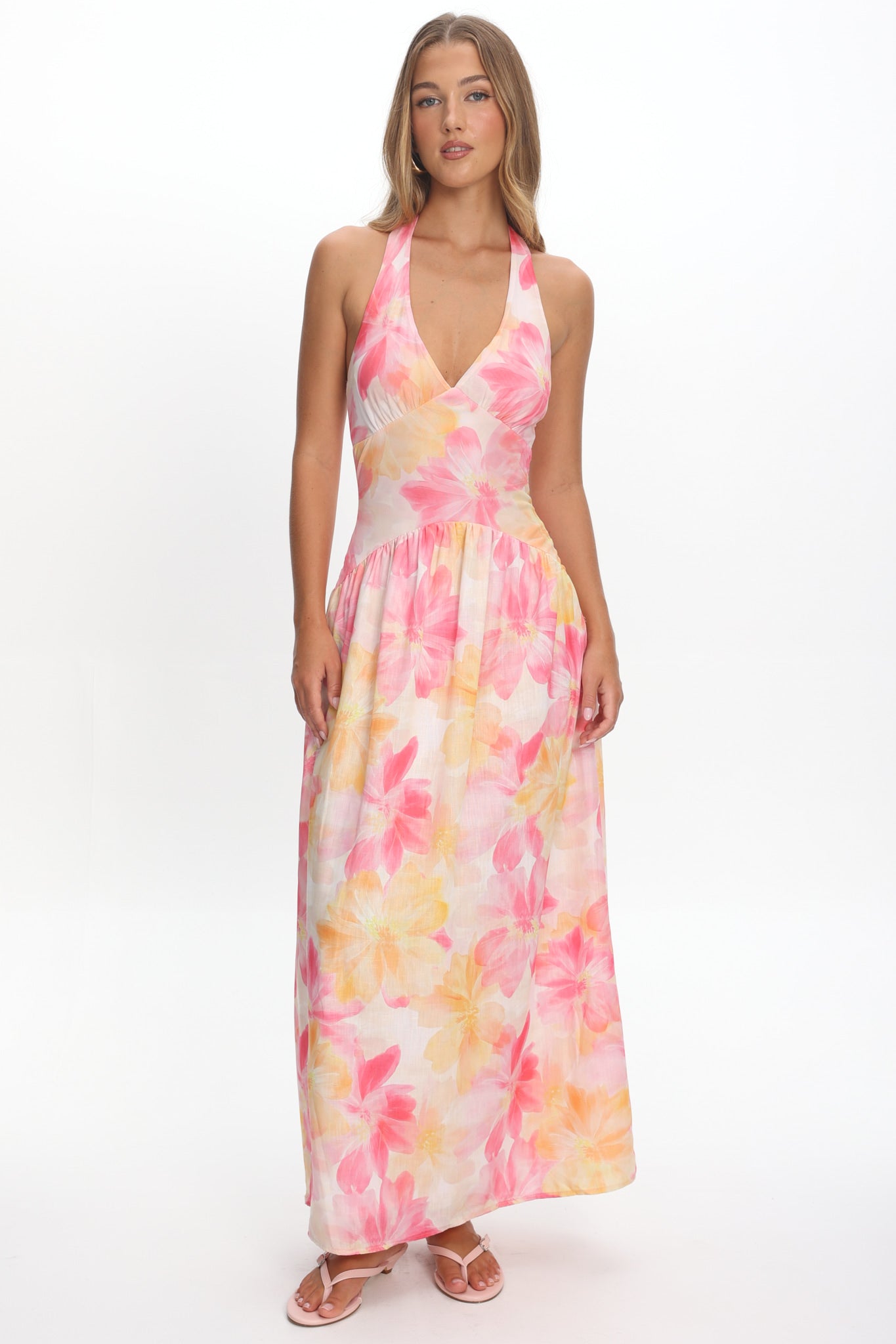 Endira Drop Waist Maxi Dress Floral Pink