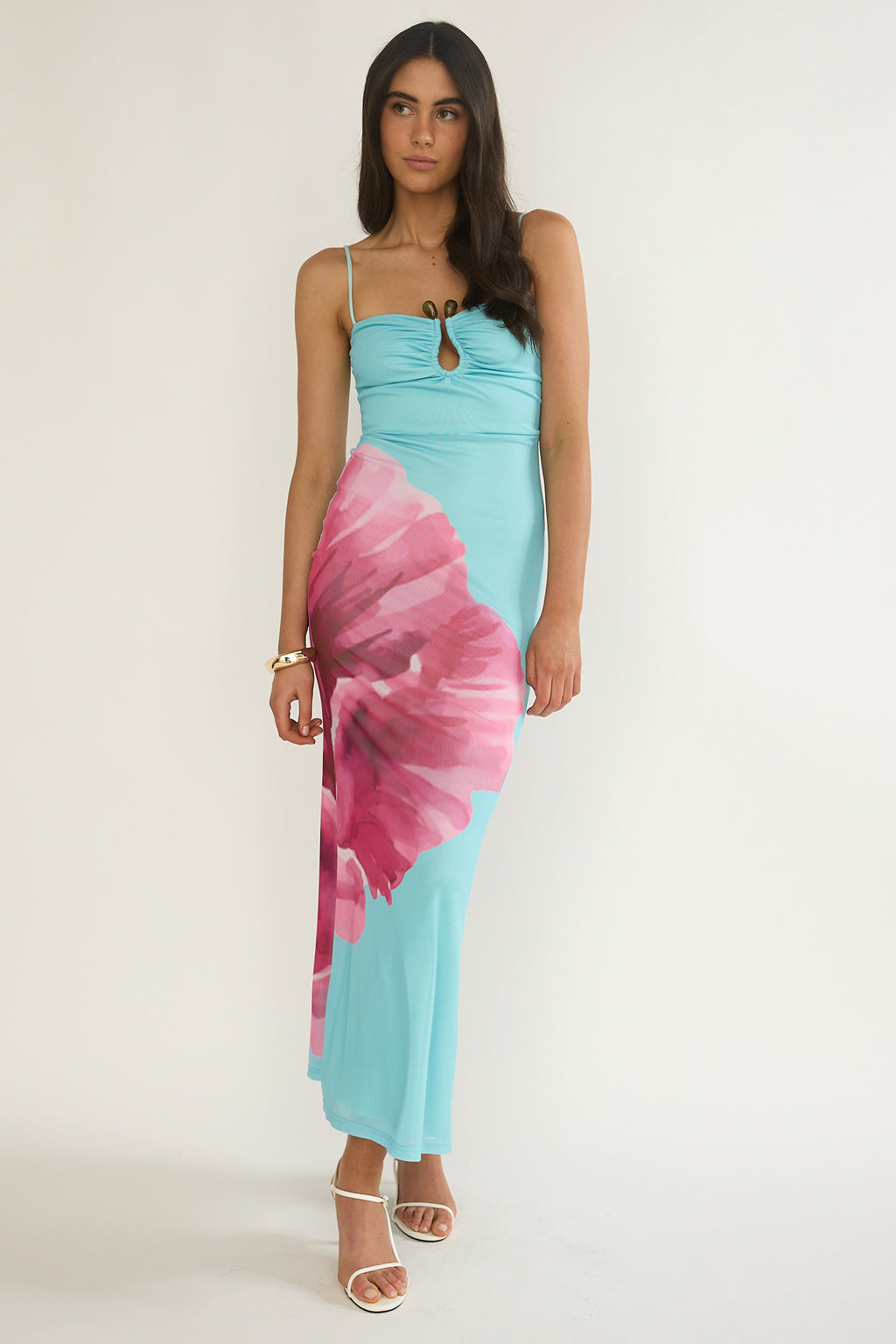 Orabella Waterdrop Wire Bust Maxi Dress Floral Aqua by Selfie Leslie