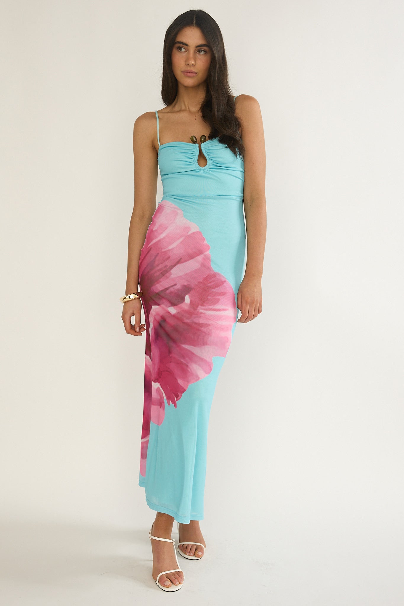 Orabella Waterdrop Wire Bust Maxi Dress Floral Aqua by Selfie Leslie