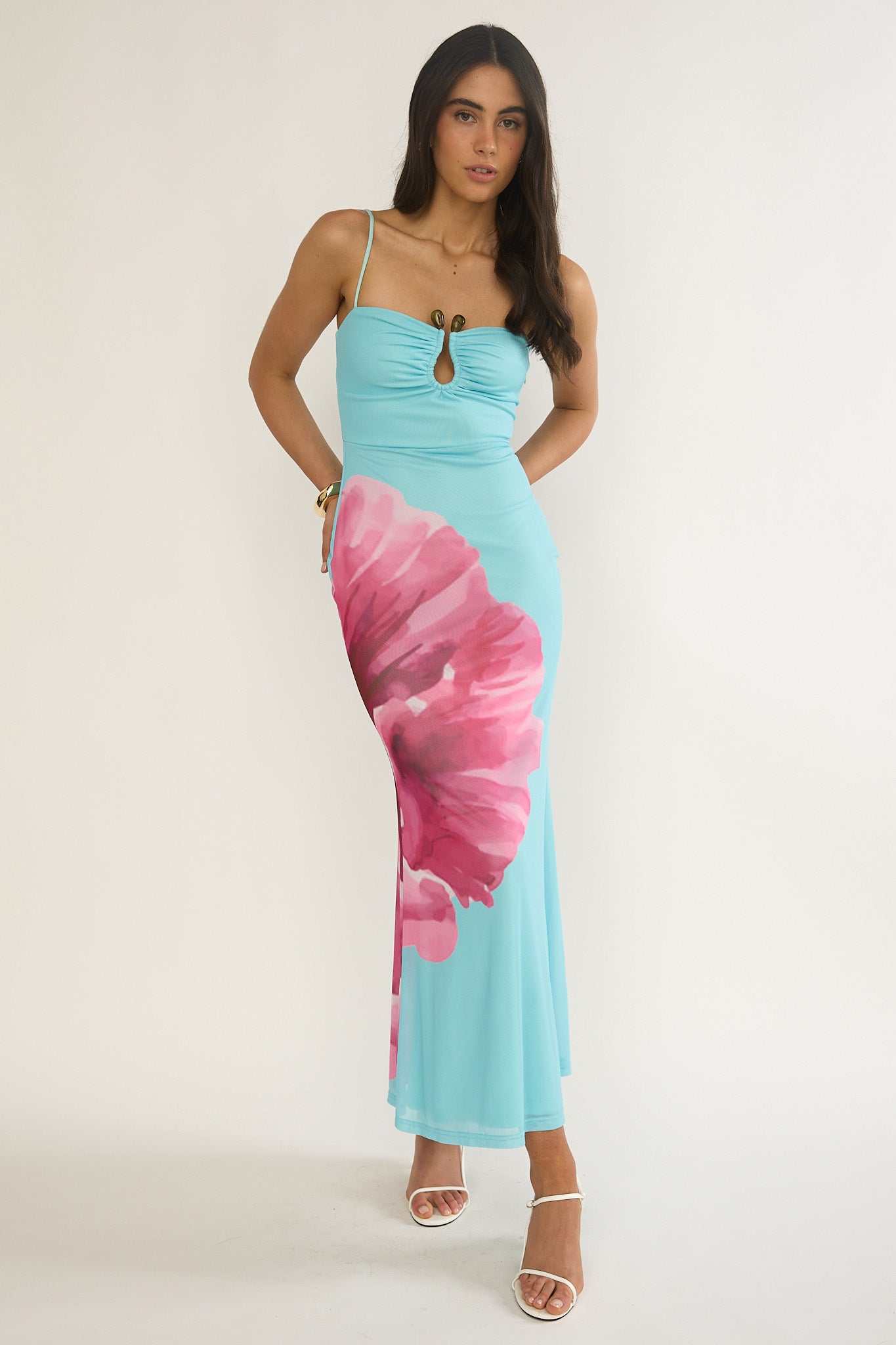 Orabella Waterdrop Wire Bust Maxi Dress Floral Aqua by Selfie Leslie