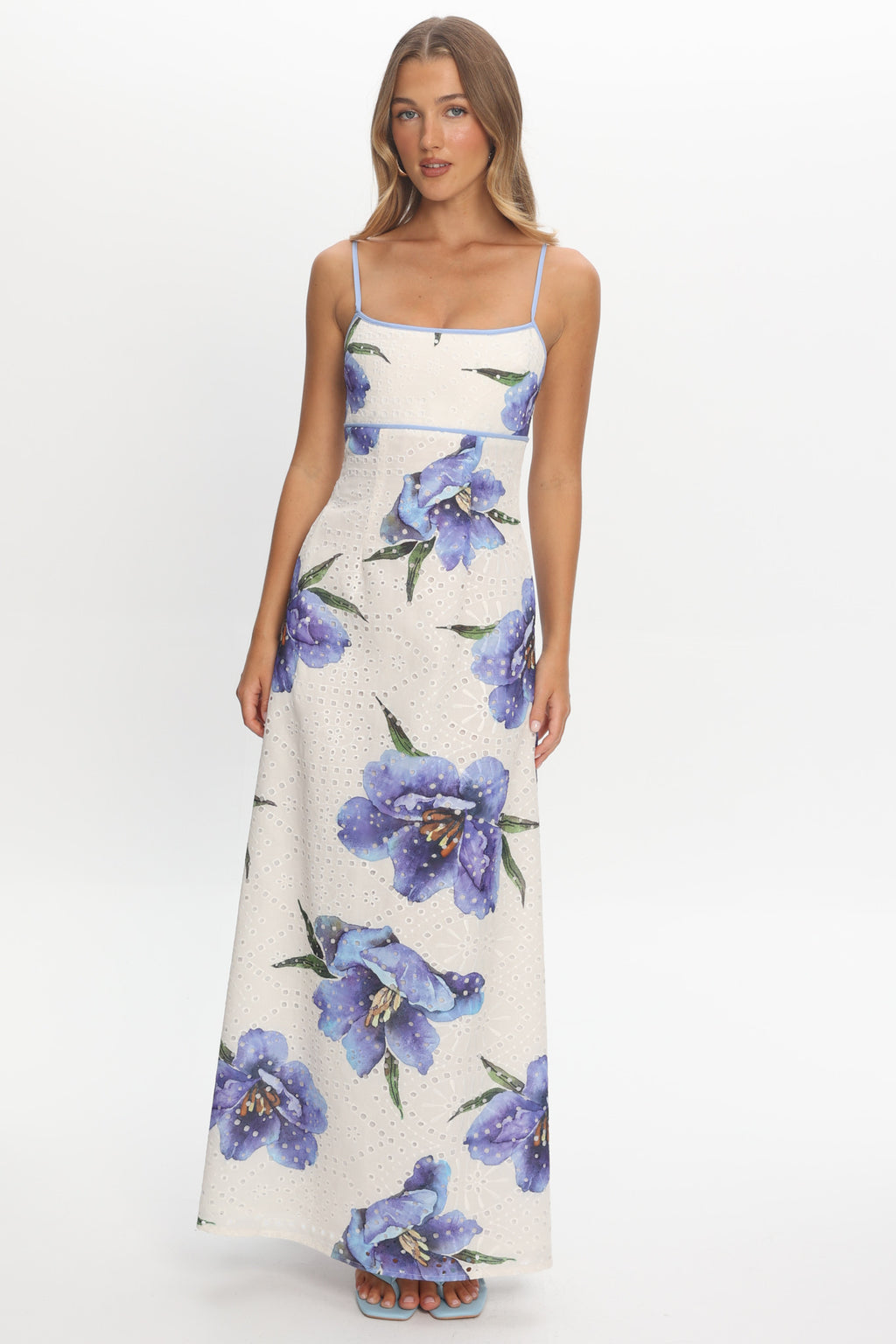 Hilja Floral Eyelet Maxi Dress Blue