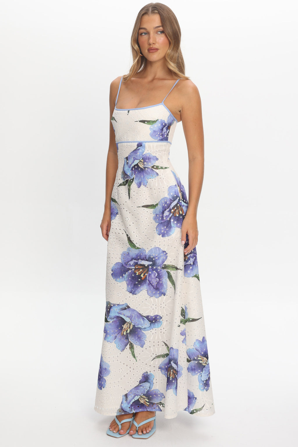 Hilja Floral Eyelet Maxi Dress Blue