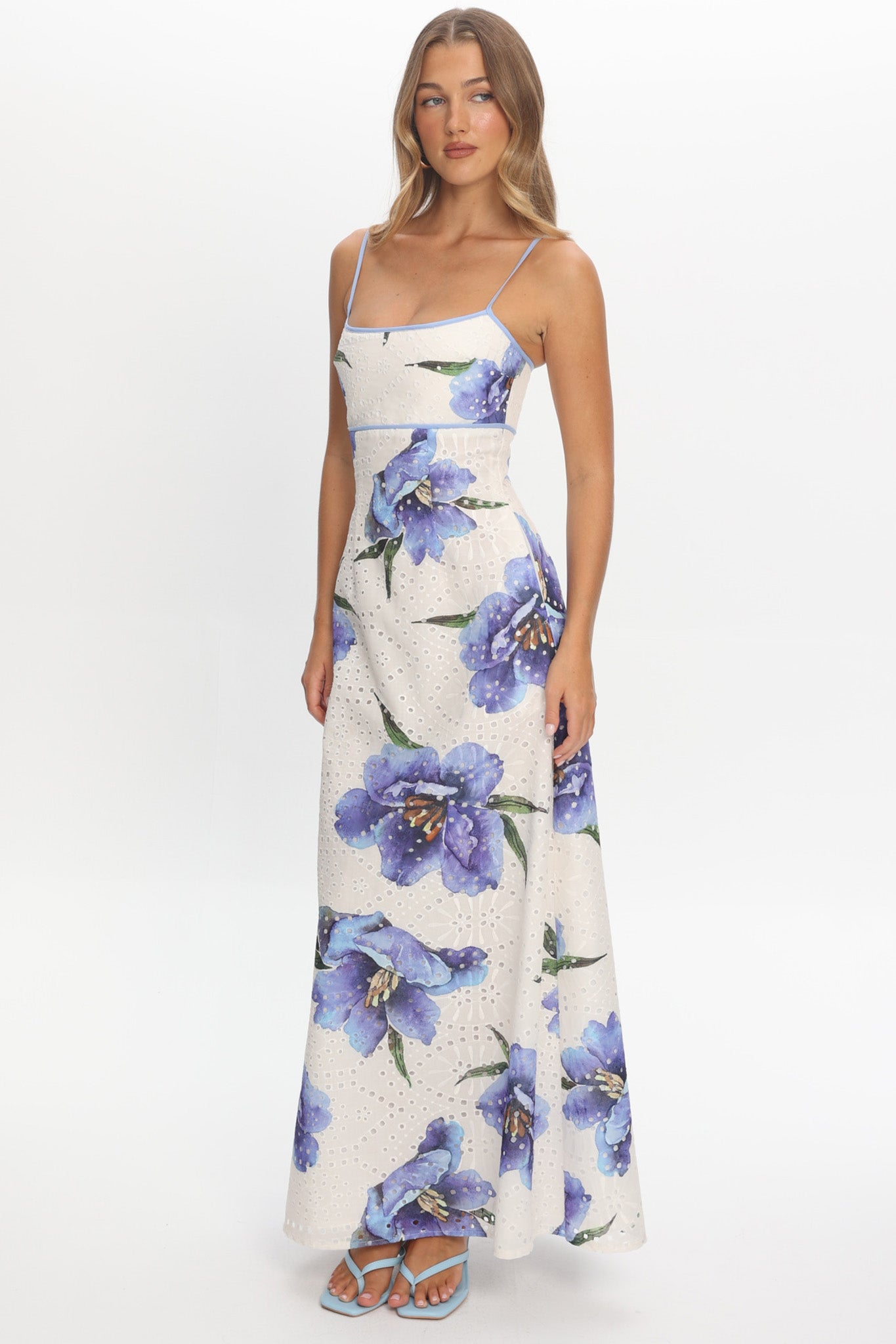 Hilja Floral Eyelet Maxi Dress Blue