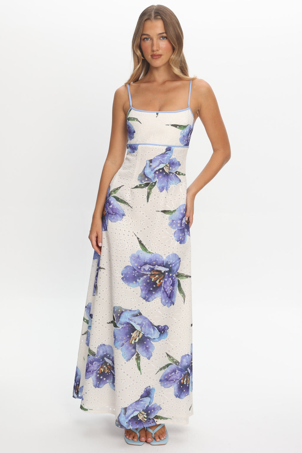 Hilja Floral Eyelet Maxi Dress Blue