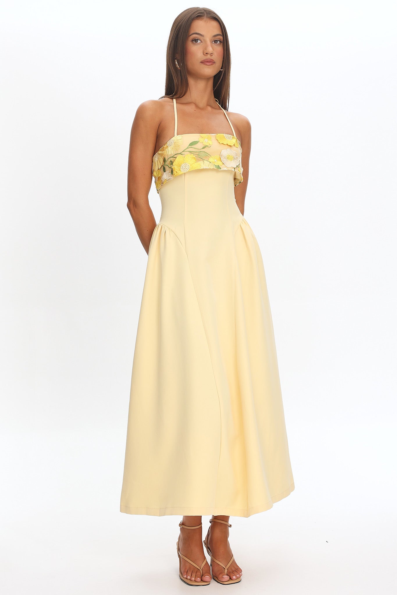 Sunbeam Kiss Foldover Floral Bust Maxi Dress Butter | Selfie Leslie