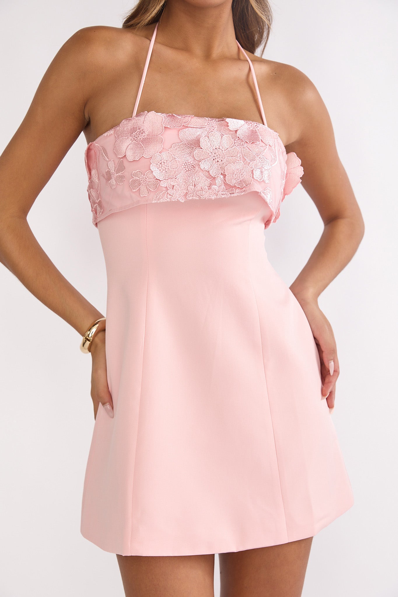 Sunbeam Kiss Foldover Floral Bust Mini Dress Blush by Selfie Leslie