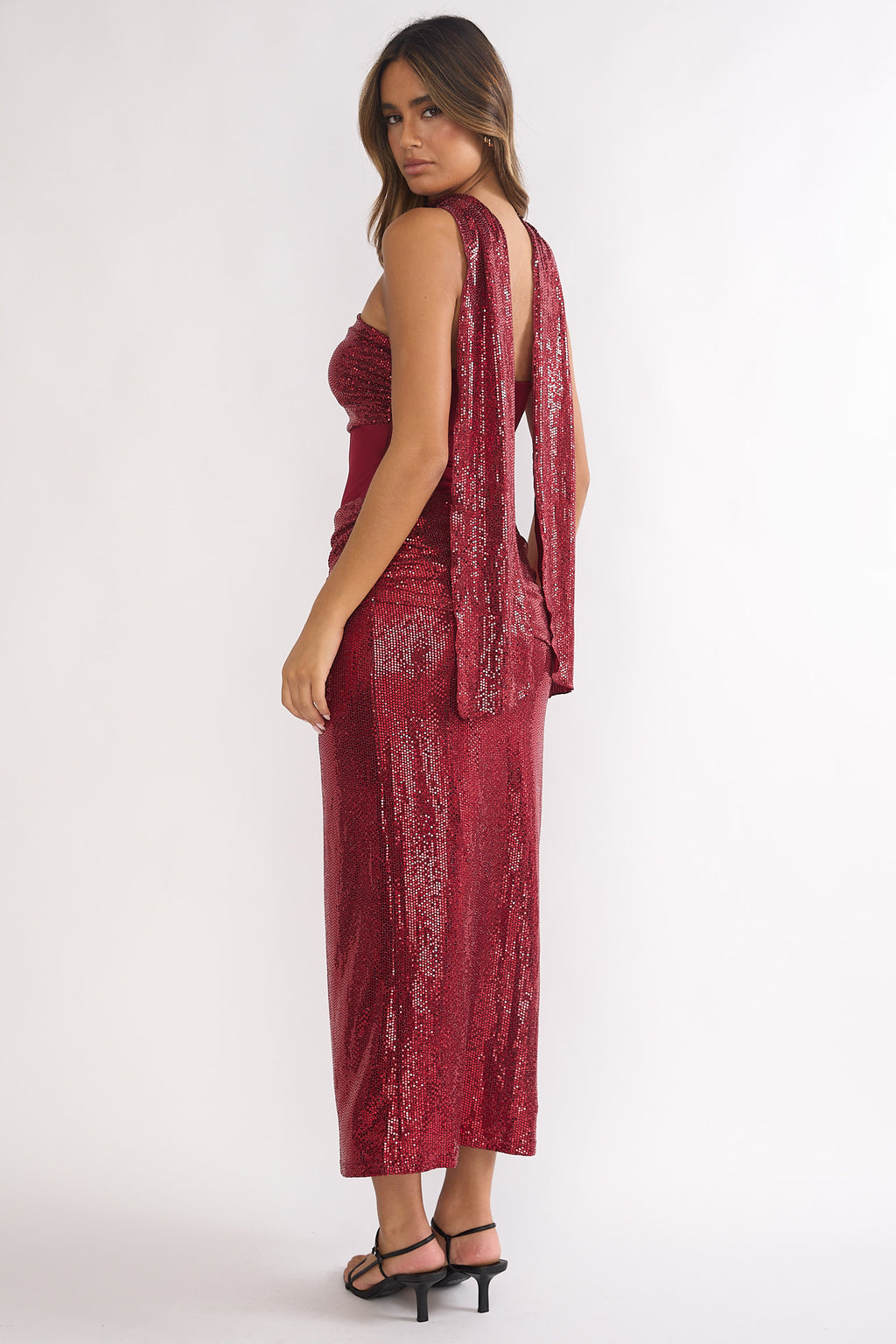 Seraphinna Strapless Cut-Out Maxi Dress Sequin Red by Selfie Leslie