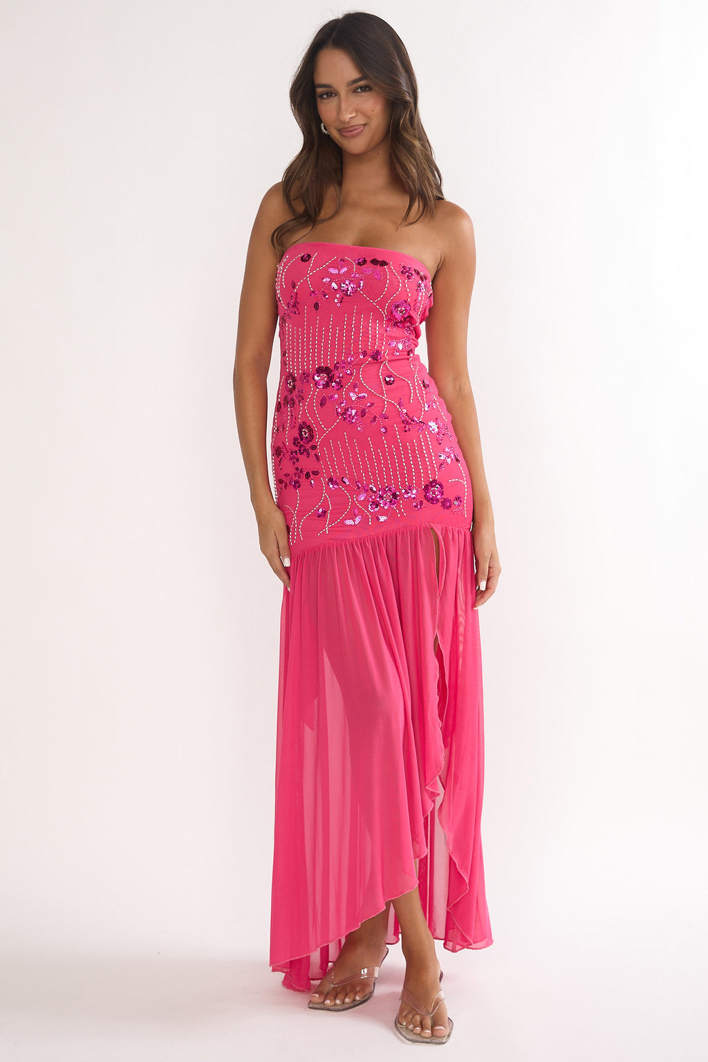 Jezra Strapless Sequin Embellished Maxi Dress Plum by Selfie Leslie