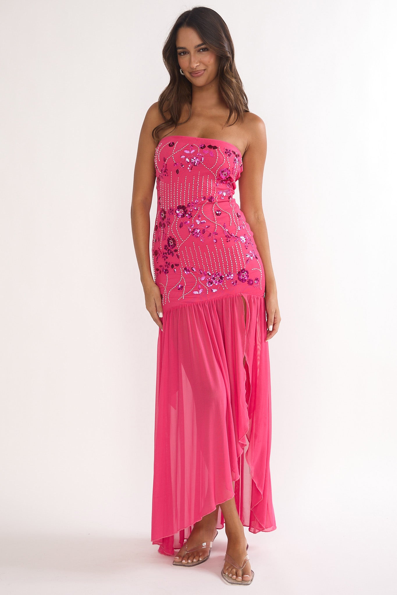 Jezra Strapless Sequin Embellished Maxi Dress Plum by Selfie Leslie