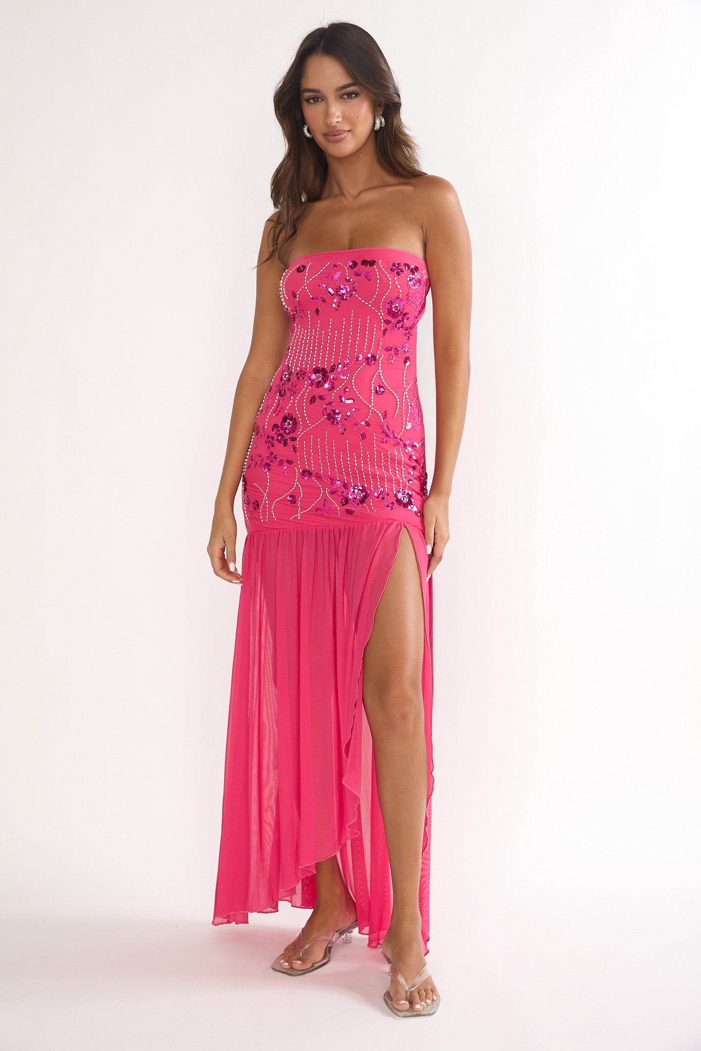 Jezra Strapless Sequin Embellished Maxi Dress Plum by Selfie Leslie