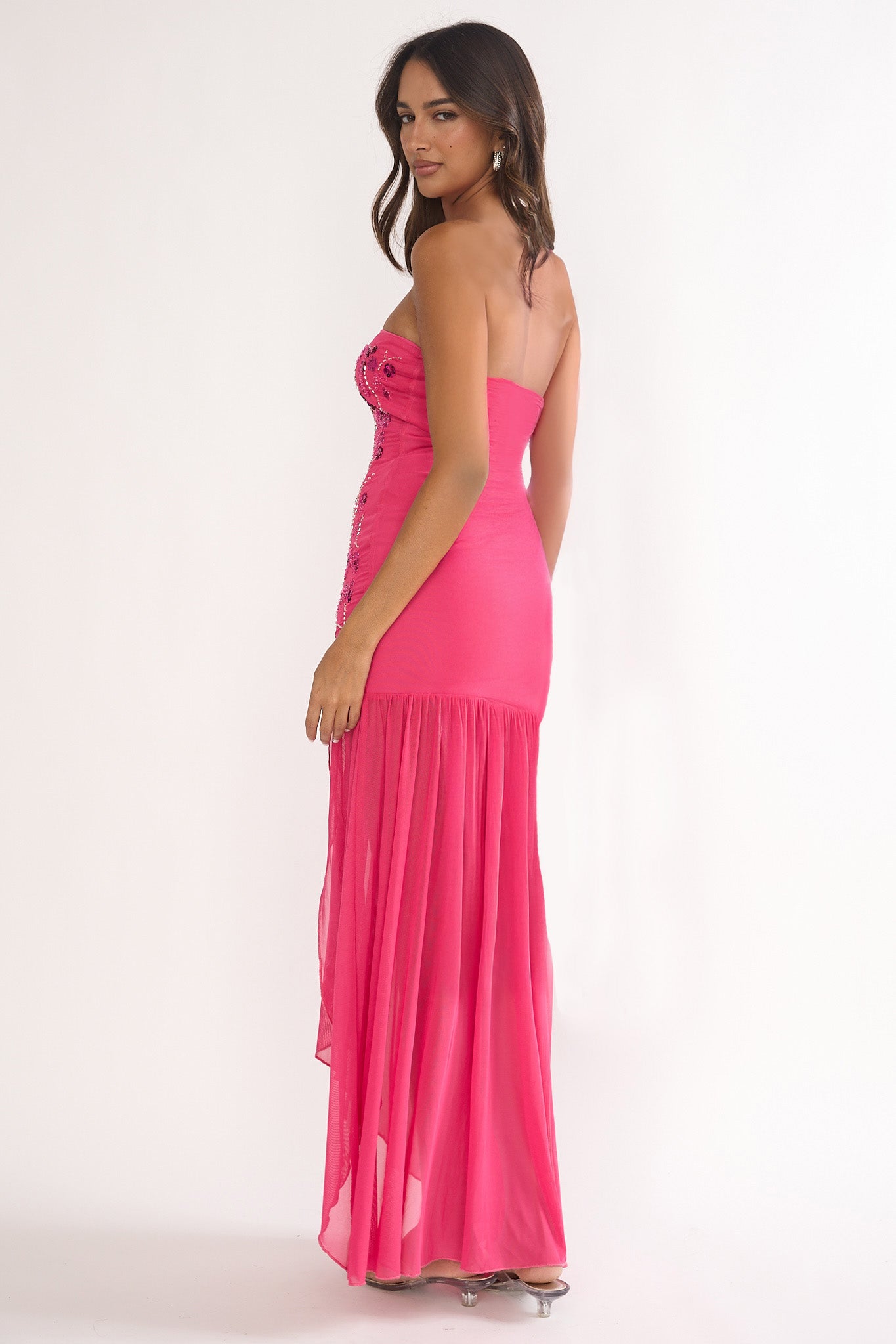 Jezra Strapless Sequin Embellished Maxi Dress Plum by Selfie Leslie