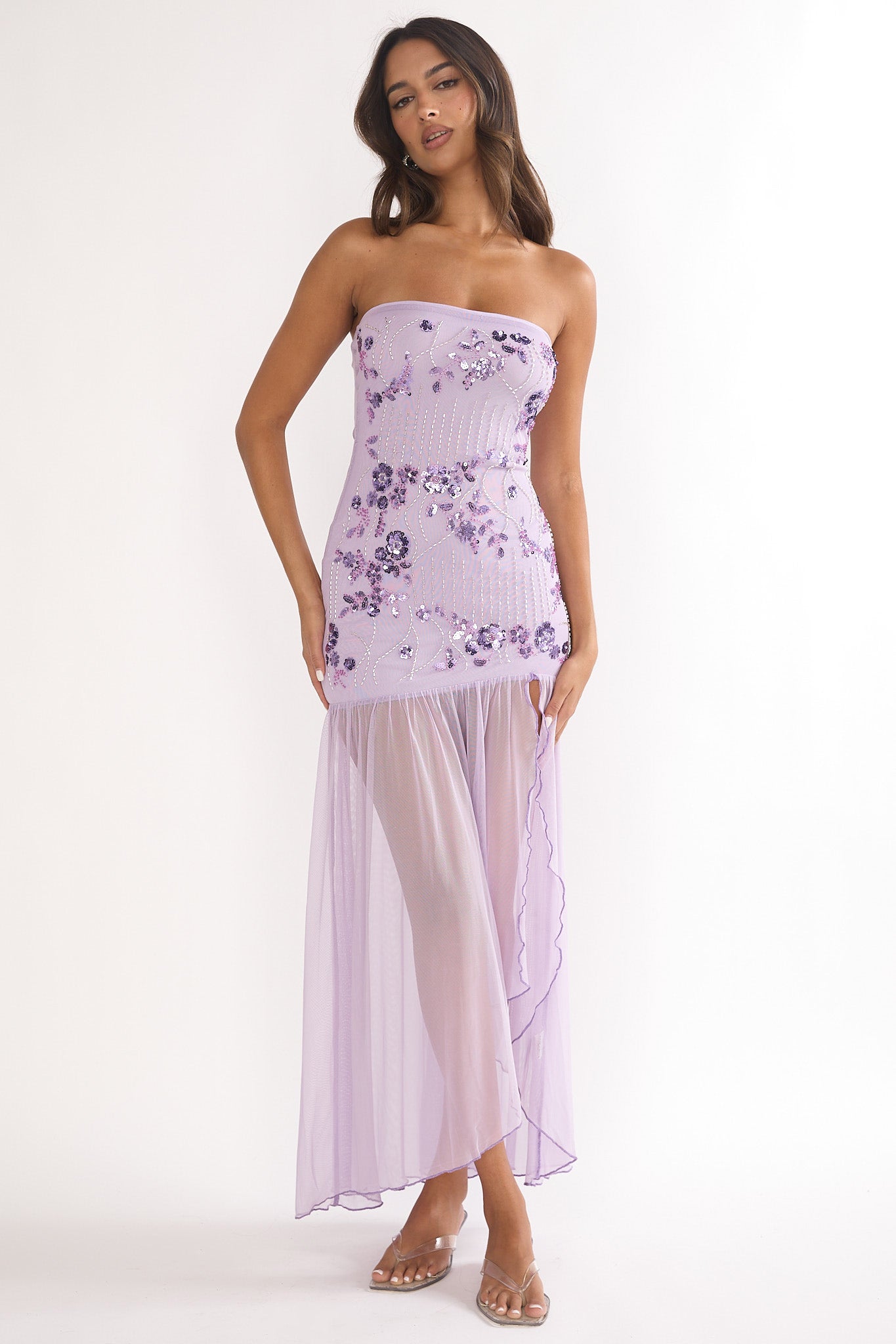 Jezra Strapless Sequin Embellished Maxi Dress Purple by Selfie Leslie