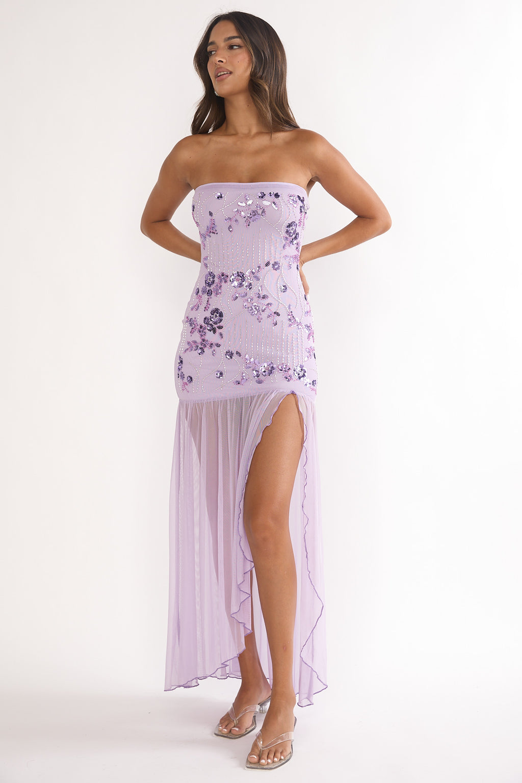 Jezra Strapless Sequin Embellished Maxi Dress Purple by Selfie Leslie