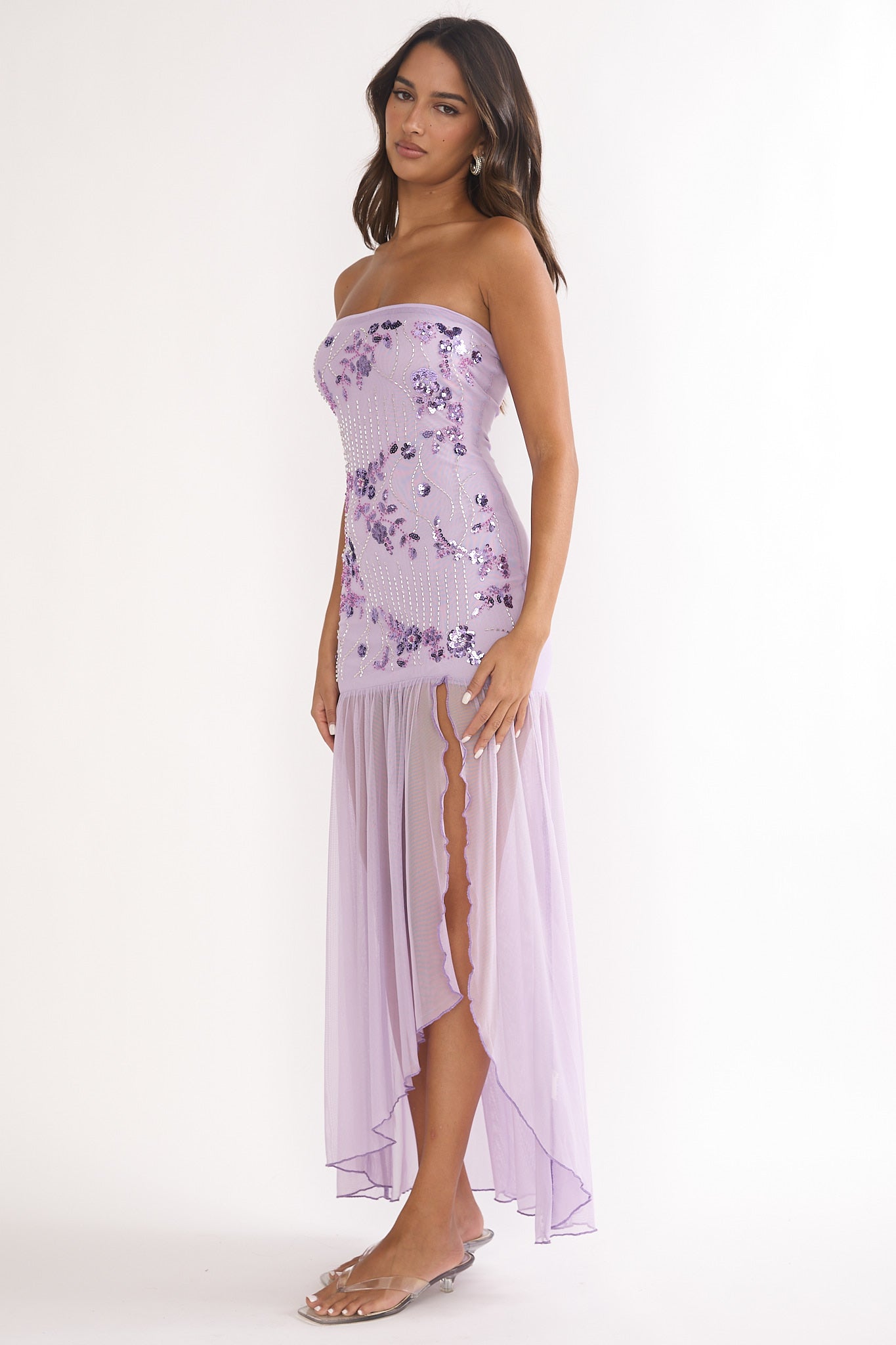 Jezra Strapless Sequin Embellished Maxi Dress Purple by Selfie Leslie