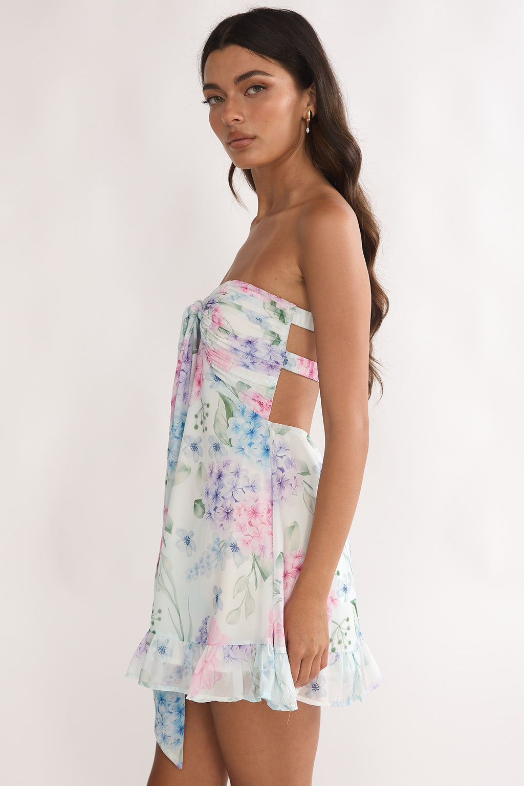 Gloria Day Tied Bust Strapless Mini Dress Lilac by Selfie Leslie