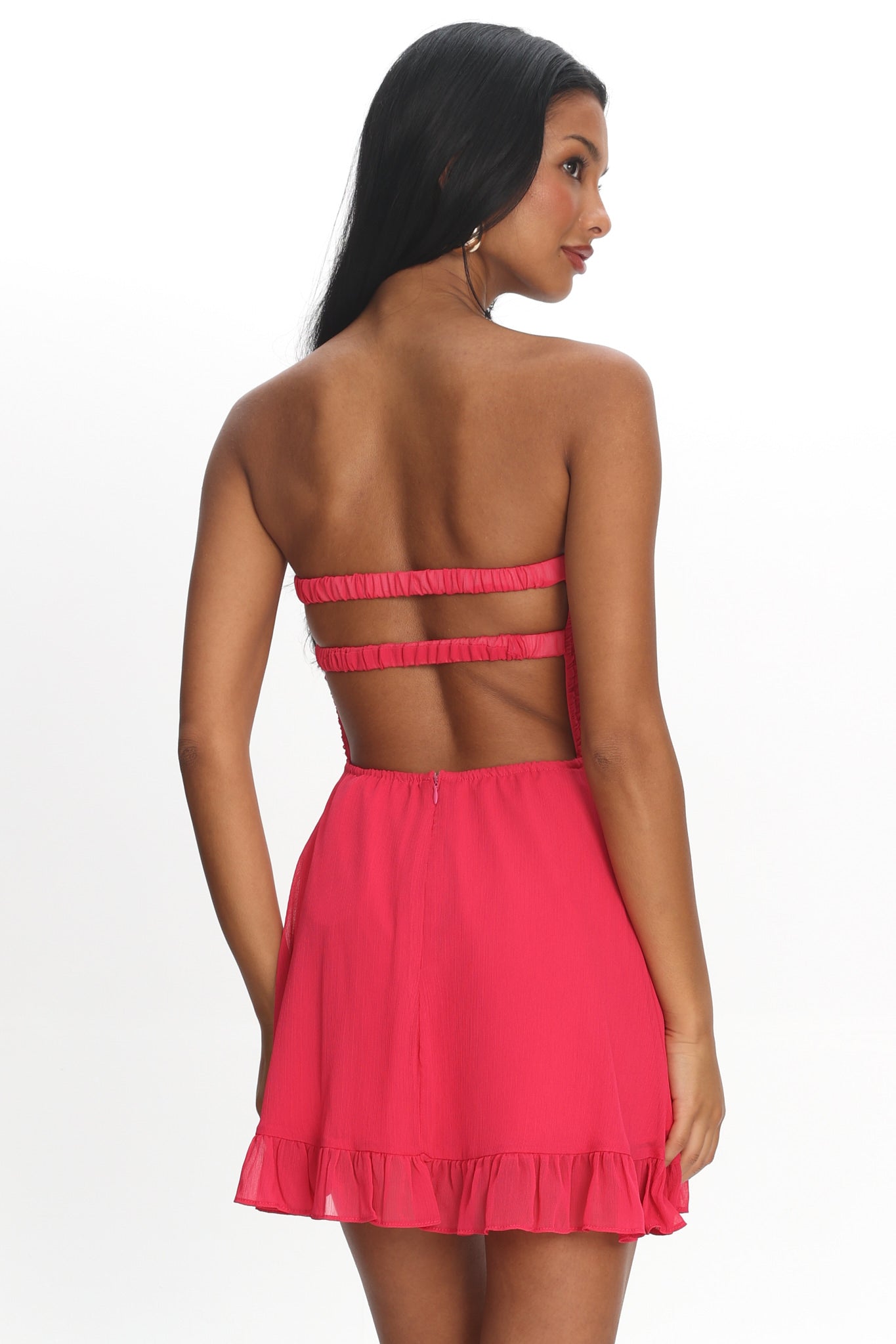 raspberry mini dress Gloria Day Tied Bust Strapless Mini Dress Raspberry