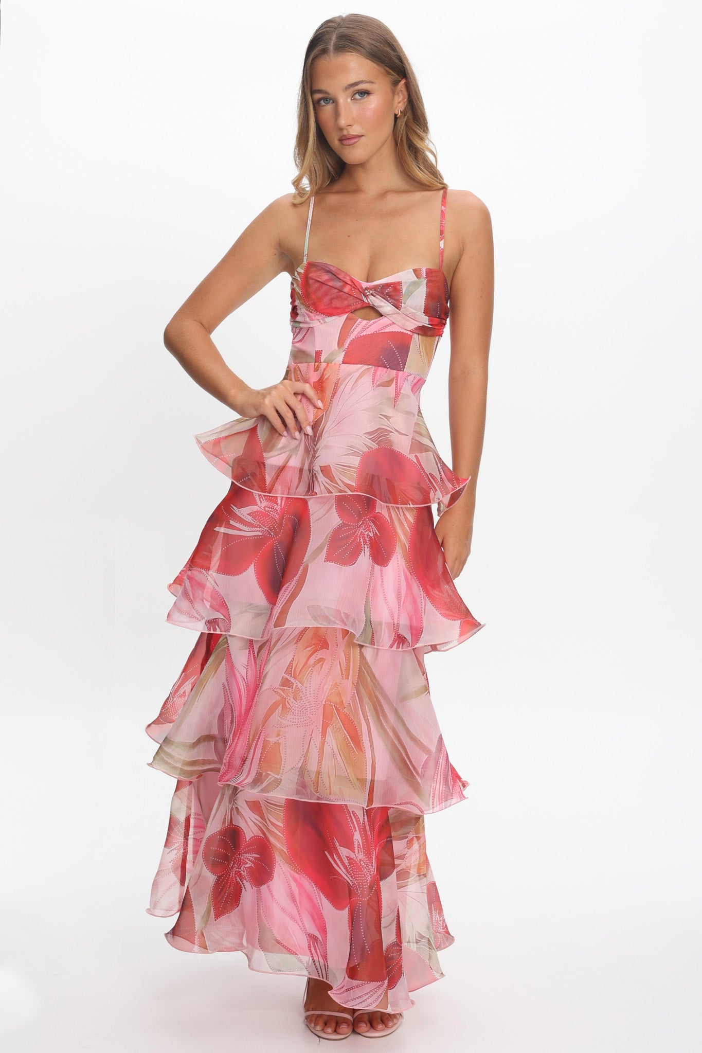sweetheart neckline dress maxi Varenna Layered Print Red Color:SAF-SAFFRON new-260611 Mermaid Plus Size Wedding featuring contoured straps