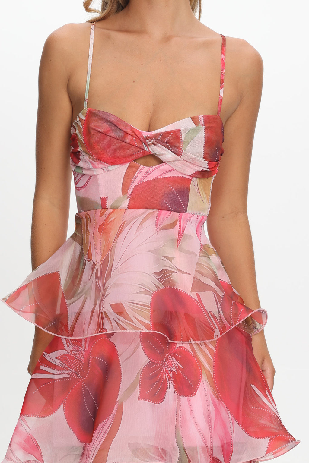 Varenna Layered Sweetheart Neckline Maxi Dress Print Red by Selfie Leslie