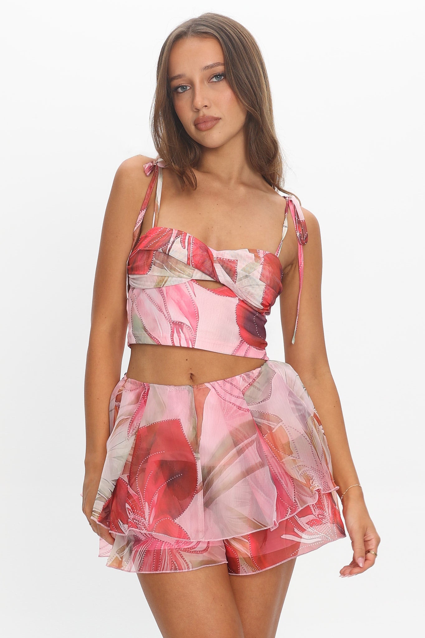 Varenna Layered Flounce Shorts Print Red