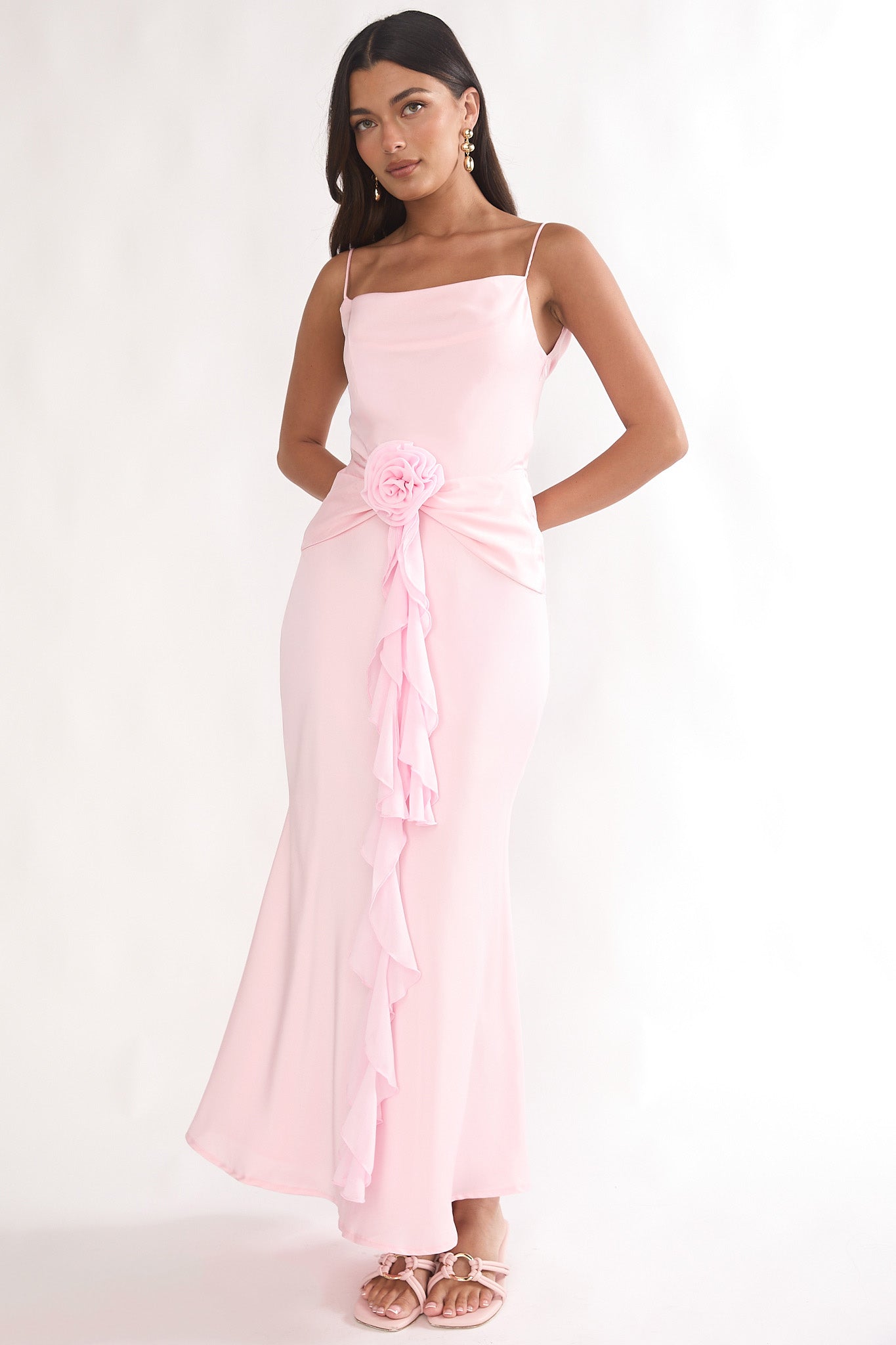rosette bridesmaid dresses Strapless Pleated Rosette Dress Large main image 1