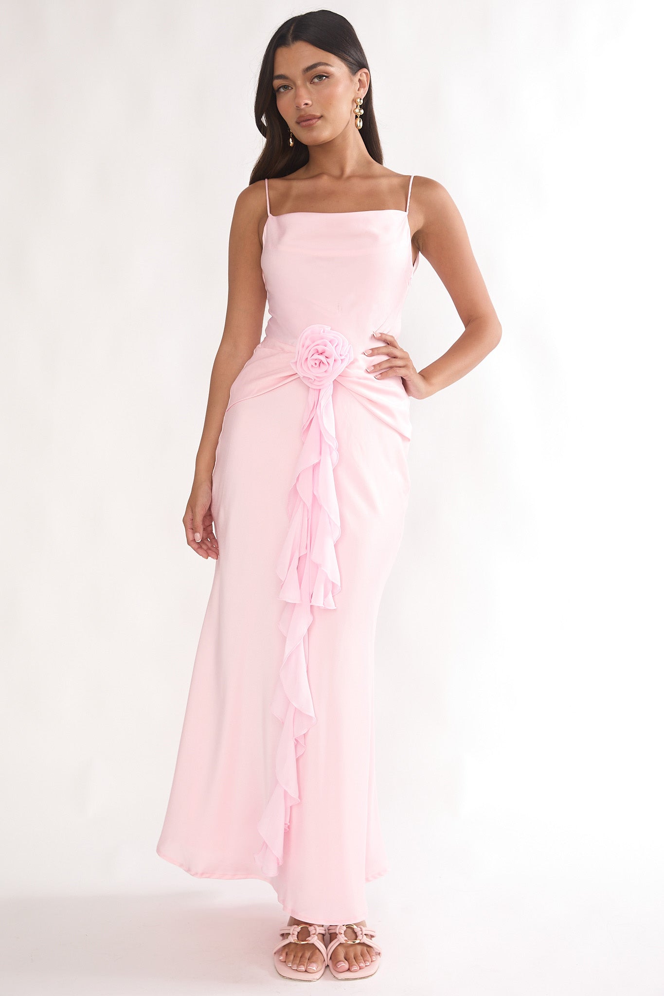 Mirenna Rosette Waist Maxi Dress Light Pink Selfie Leslie
