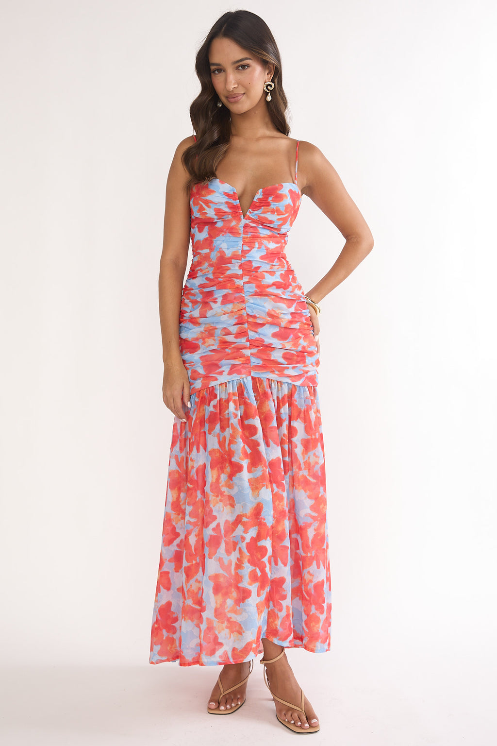Harbor Ruched Maxi Dress Floral Blue Multi by Selfie Leslie