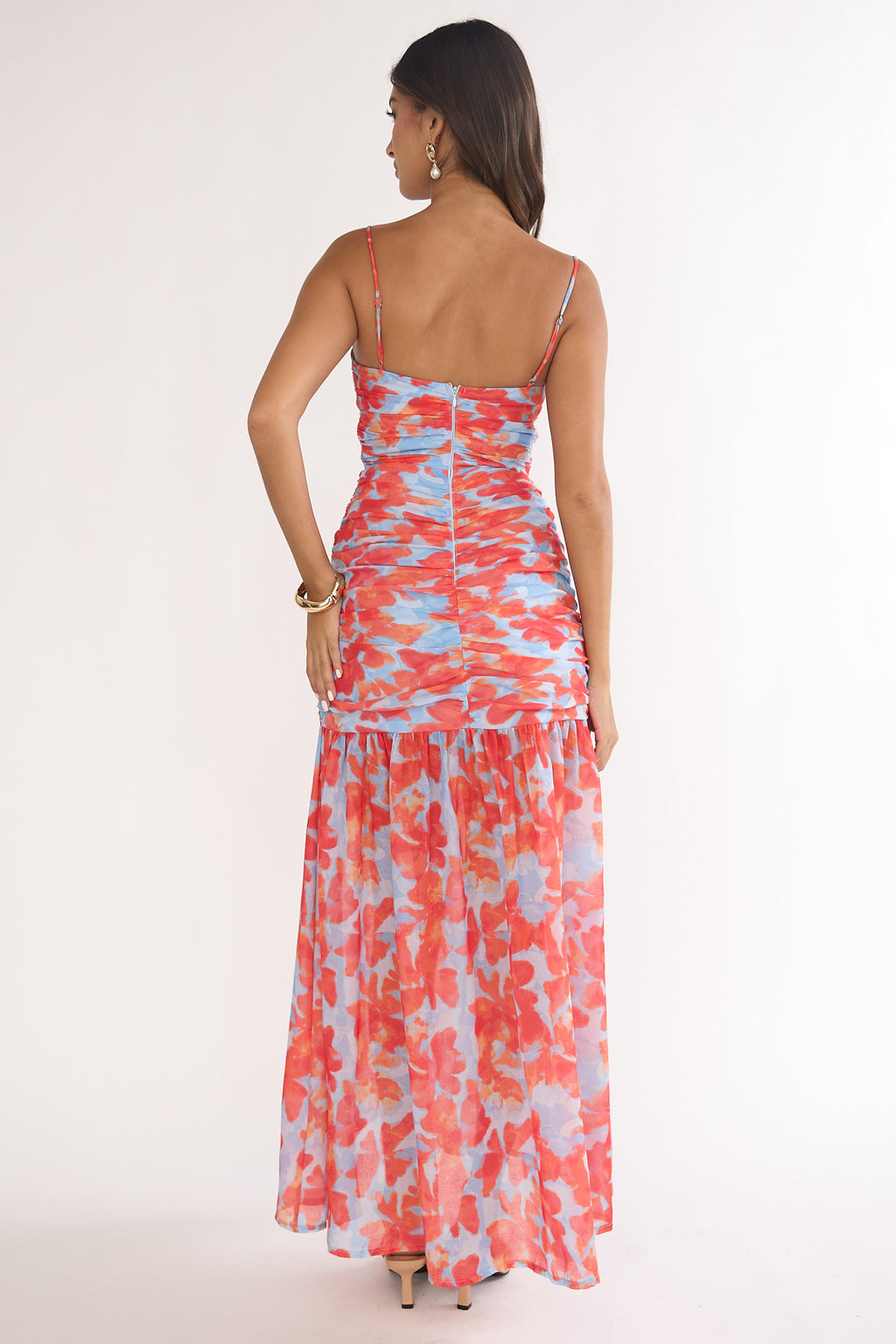 Harbor Ruched Maxi Dress Floral Blue Multi by Selfie Leslie