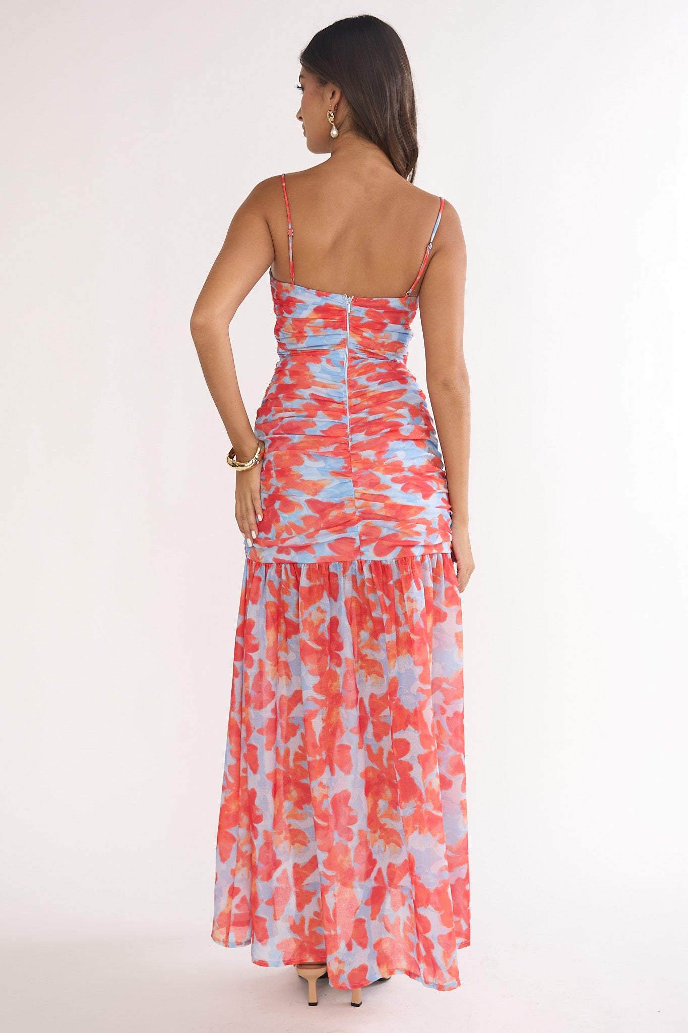 Harbor Ruched Maxi Dress Floral Blue Multi by Selfie Leslie