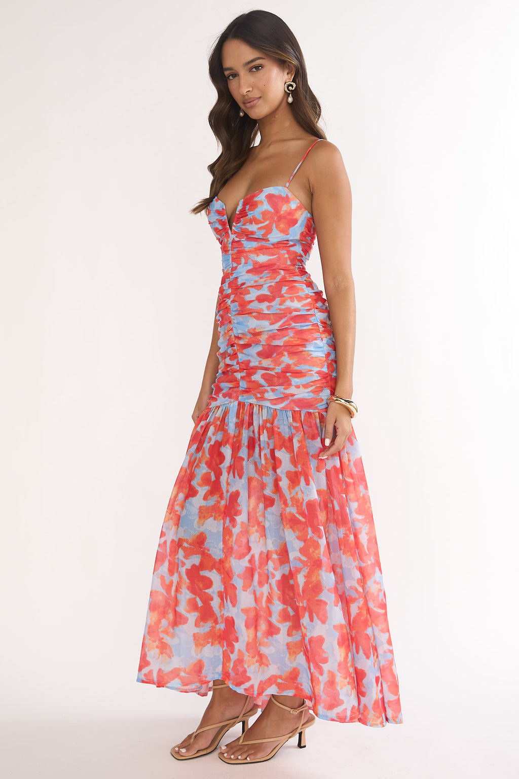 Harbor Ruched Maxi Dress Floral Blue Multi by Selfie Leslie