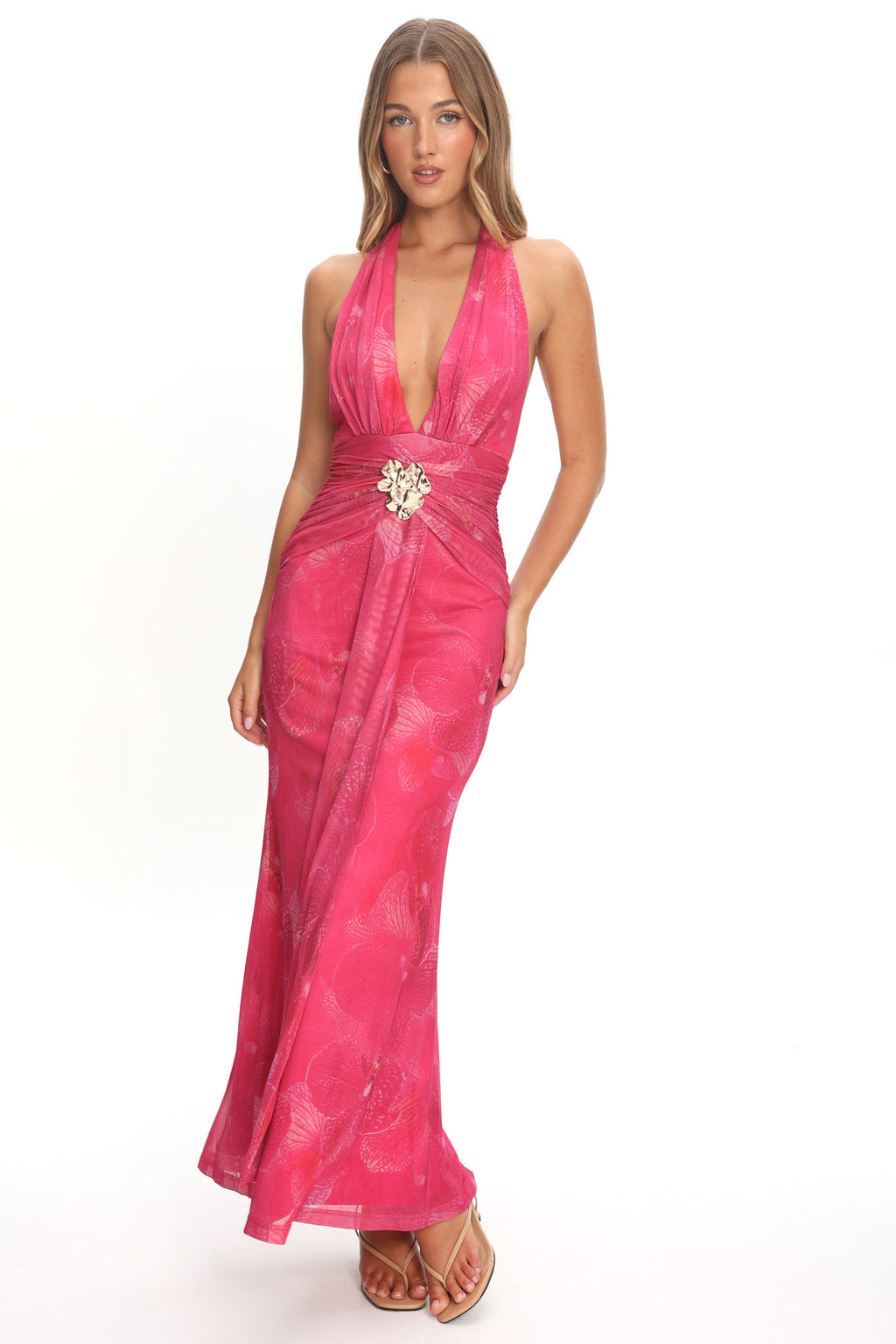 Shanna Plunging Halterneck Maxi Dress Fuchsia by Selfie Leslie