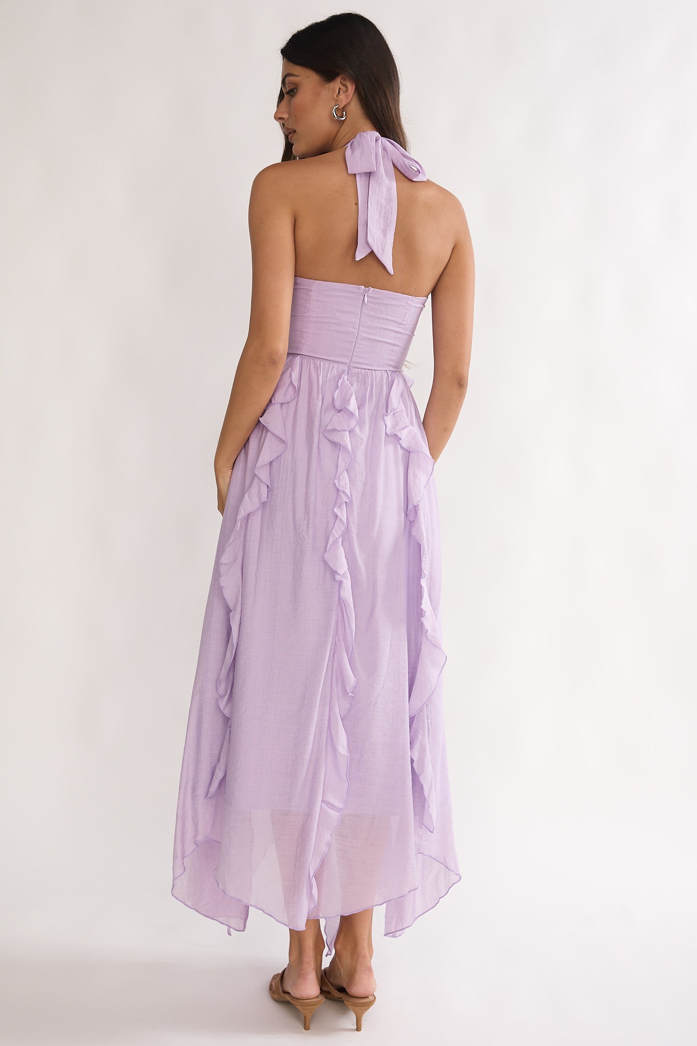 purple halter neck bridesmaid dress Regency Purple Bridesmaid Dress Halter A-Line Sleeveless Floor Length Chiffon Bridesmaid Dresses with Slit