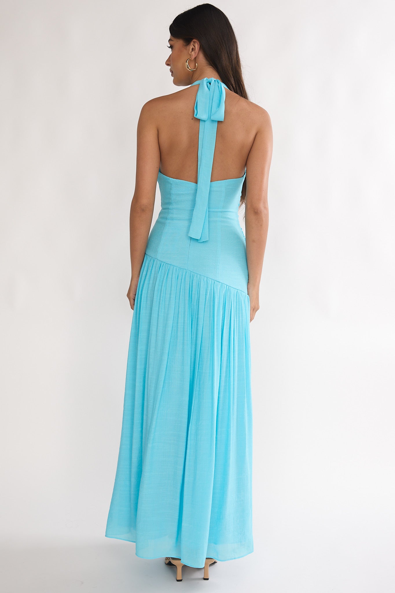 To The Sky Halterneck Maxi Dress Aqua M