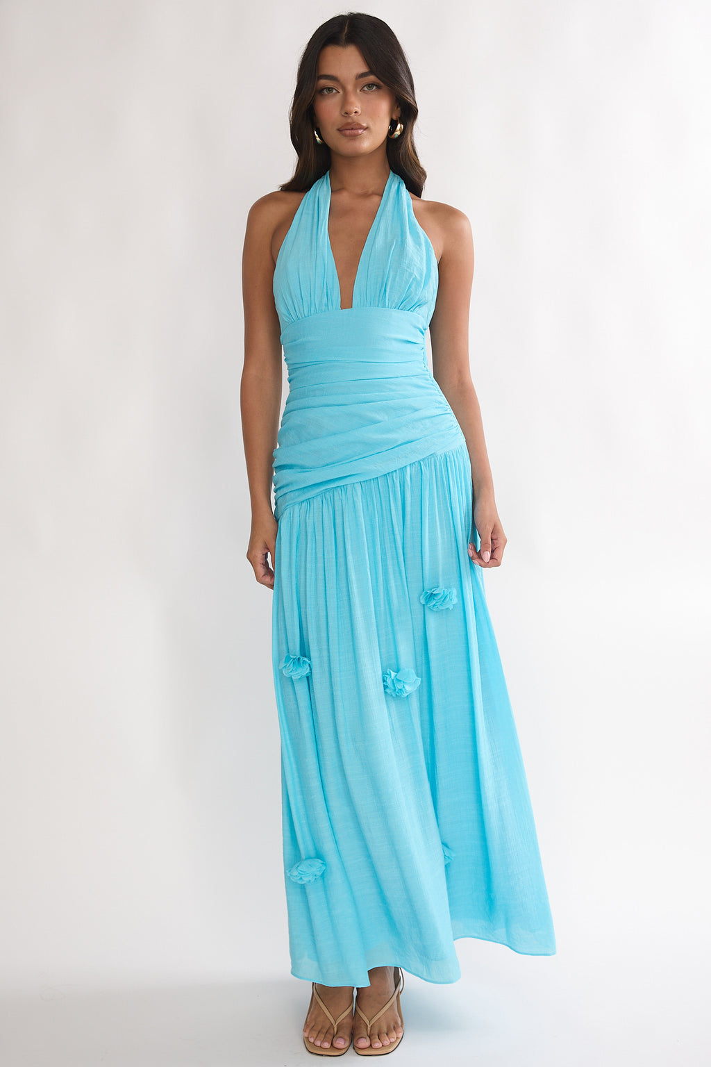To The Sky Halterneck Maxi Dress Aqua M