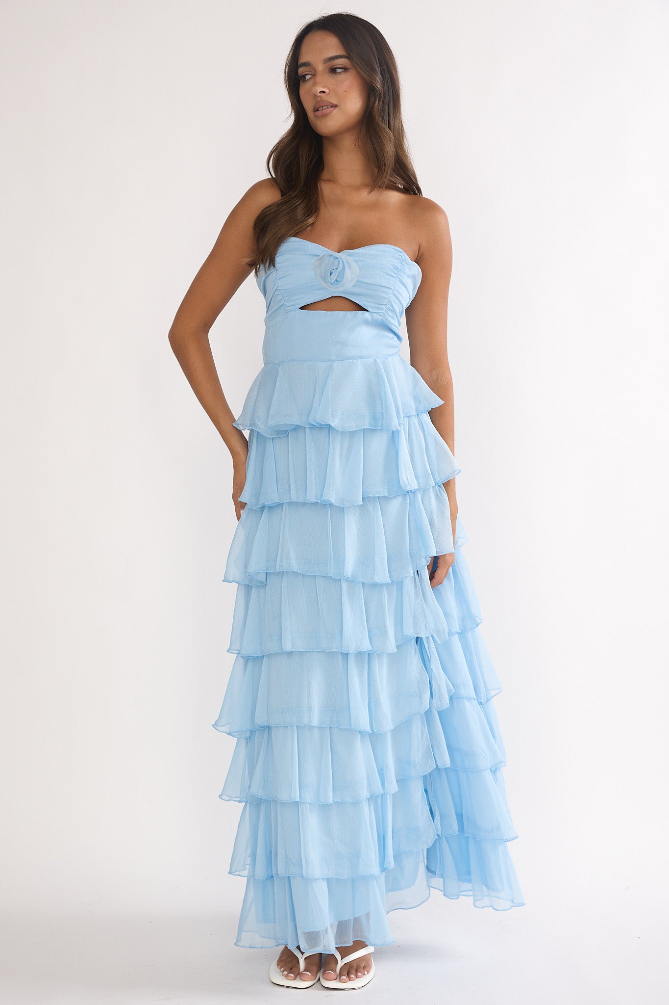Janelia Layered Frill Maxi Dress Blue - S