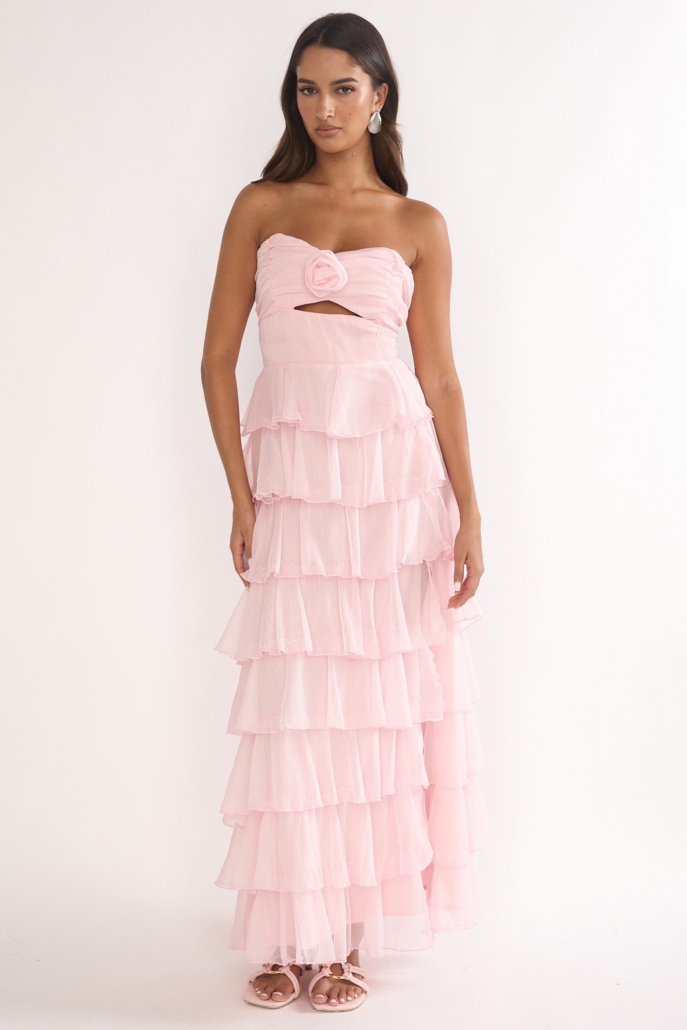 Janelia Layered Frill Maxi Dress Pink– Selfie Leslie
