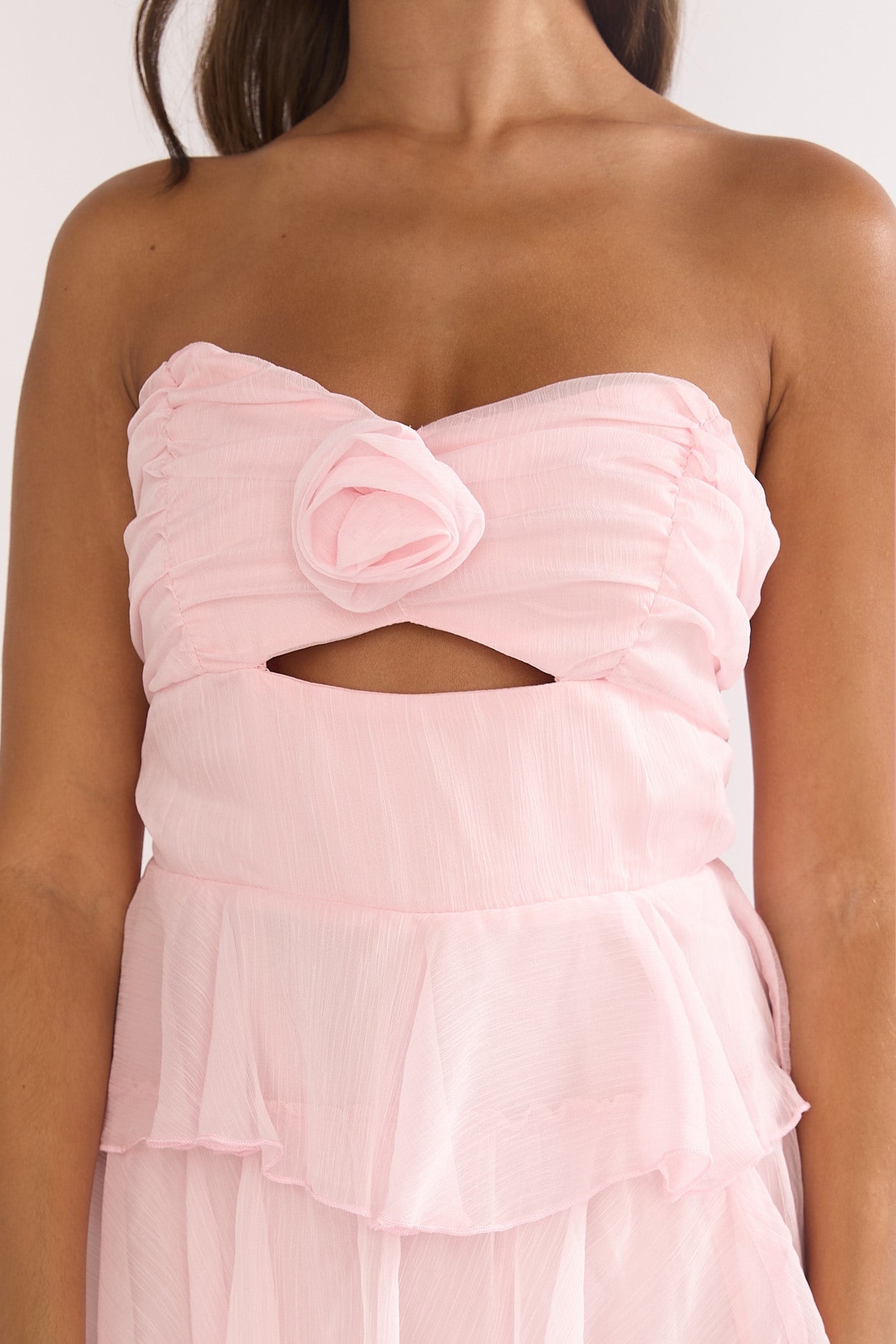 Janelia Layered Frill Maxi Dress Pink Selfie Leslie