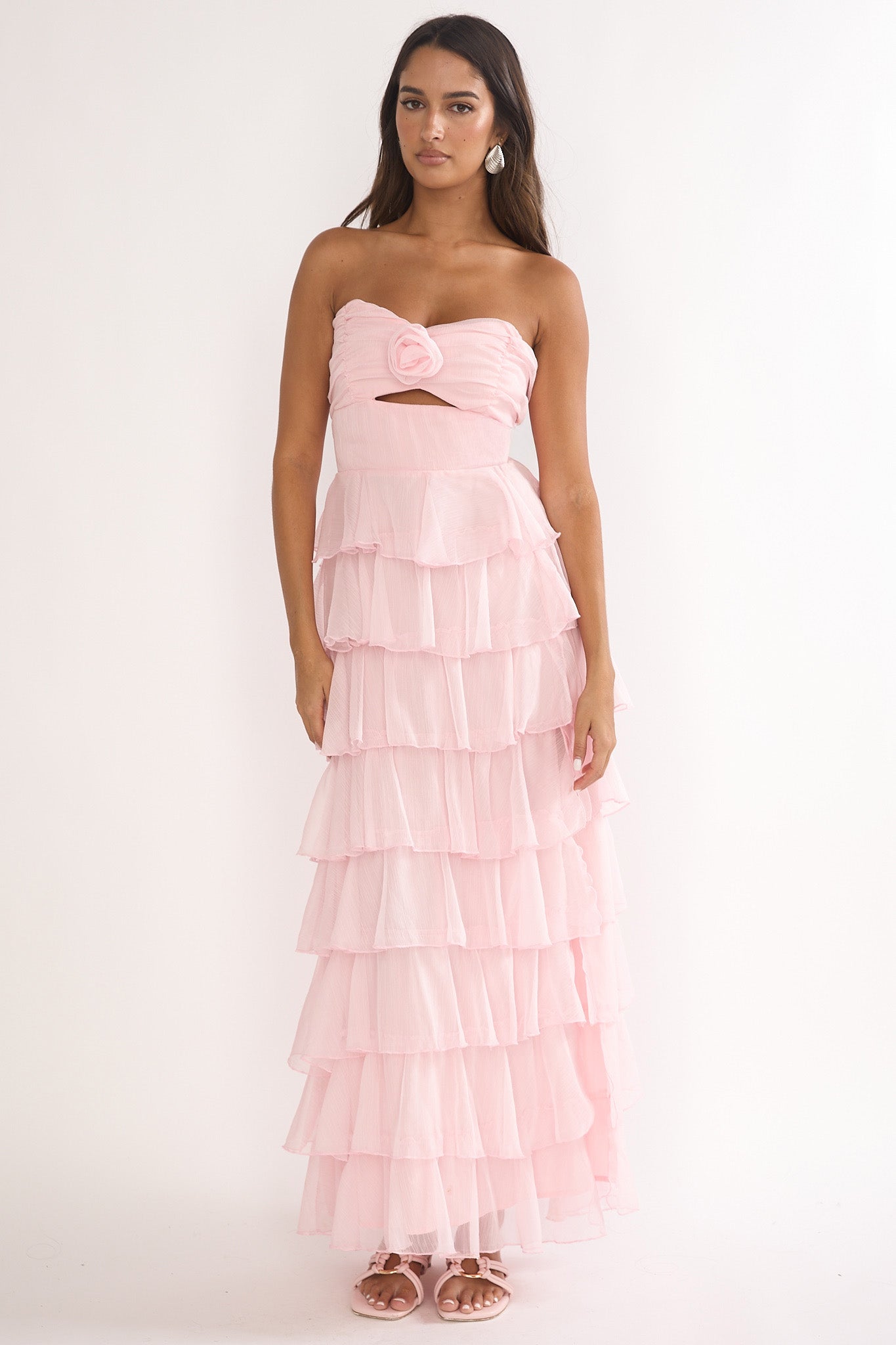 Janelia Layered Frill Maxi Dress Pink - S Janelia Layered Frill Maxi Dress Pink - S