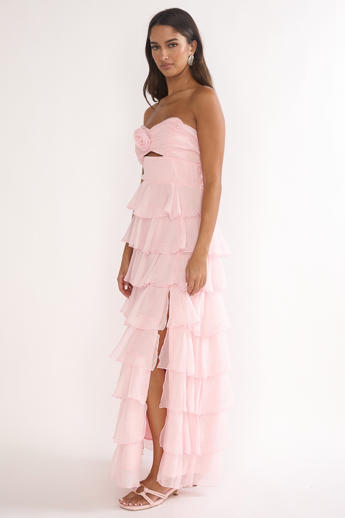 Janelia Layered Frill Maxi Dress Pink by Selfie Leslie