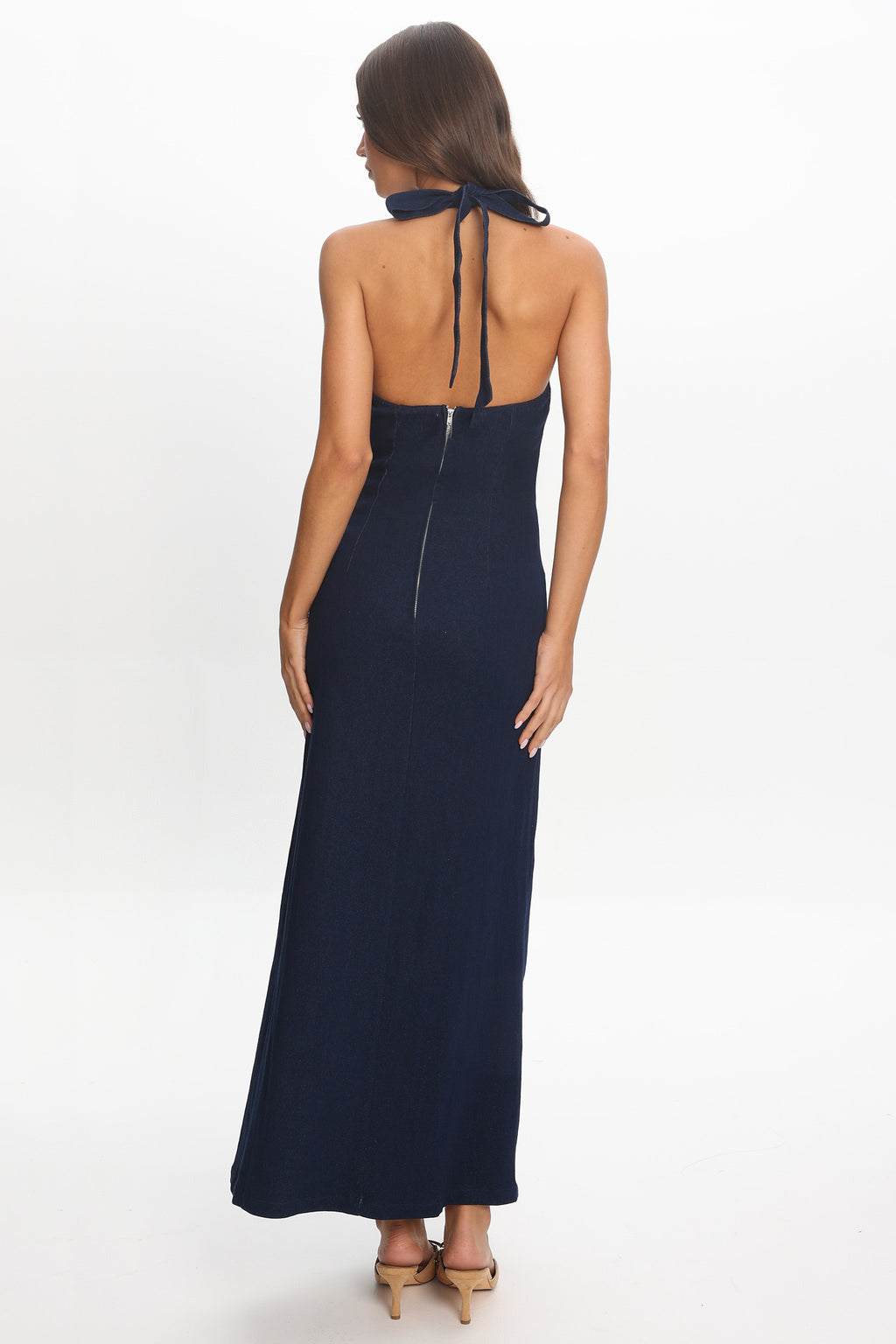 Lioren Plunge Halter Maxi Dress Indigo