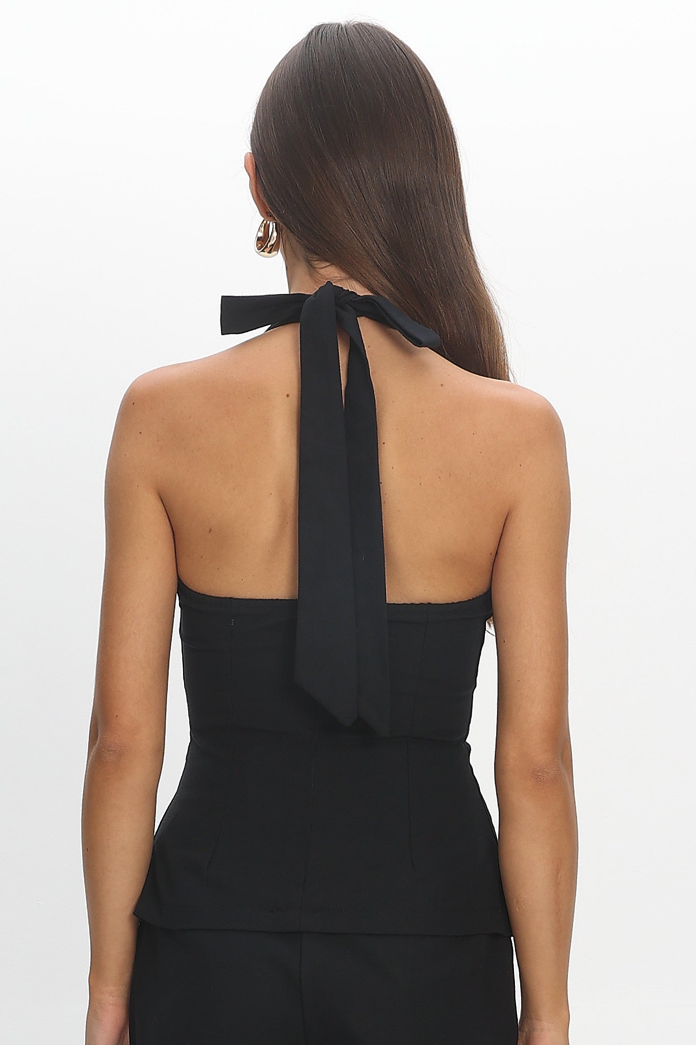 Lioren Unique Neckline Halter Top Black