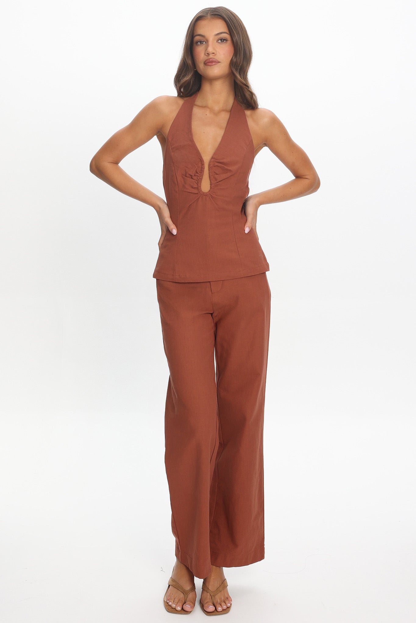 Lioren Unique Neckline Halter Top Chocolate