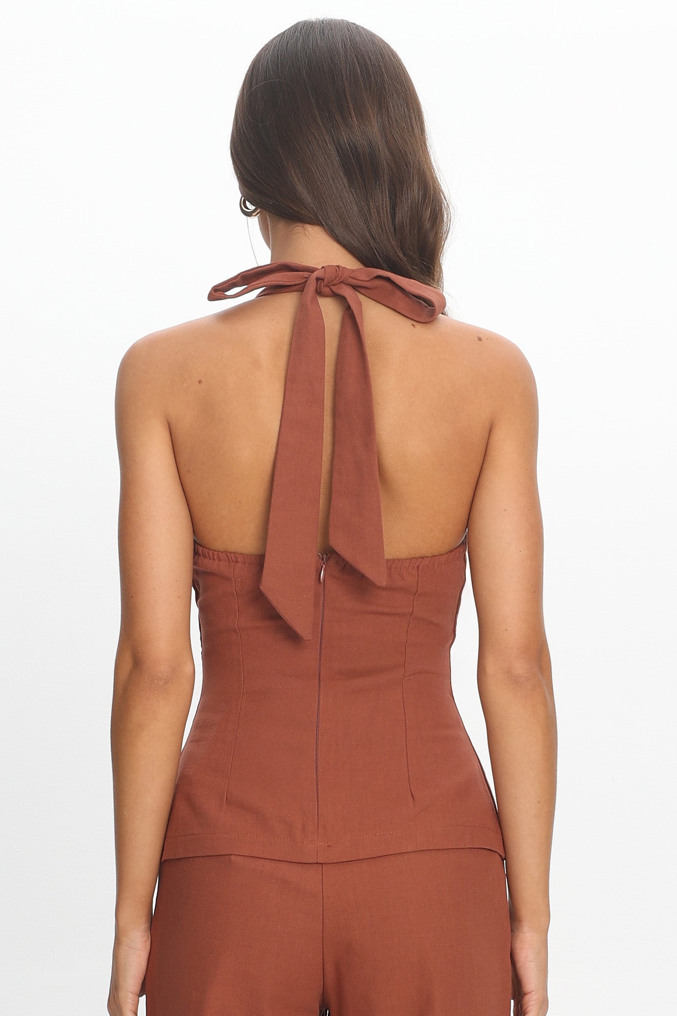 Lioren Unique Neckline Halter Top Chocolate
